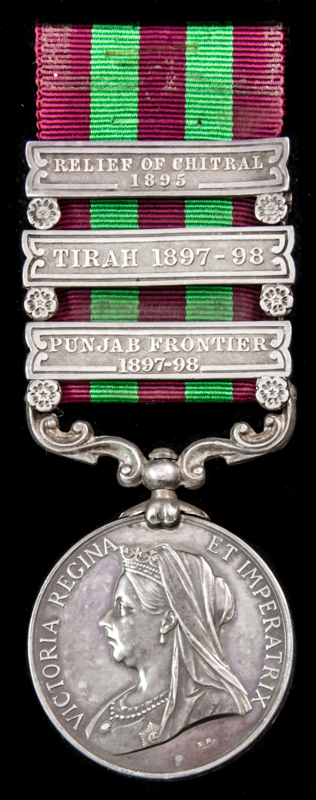 A rare to unit India General Service Medal 1895, 1902, 3 Clasps: Relief of Chitral, Tirah 1897-98...