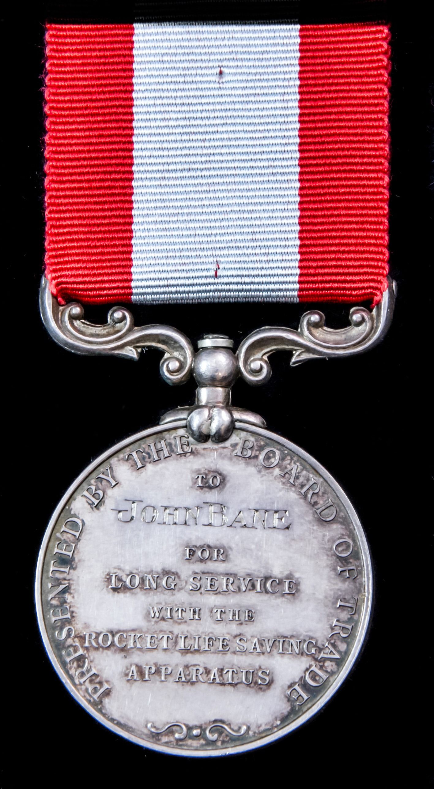 Rocket Life Saving Apparatus Volunteer Long Service Medal, GVR bust, Board of Trade reverse award...