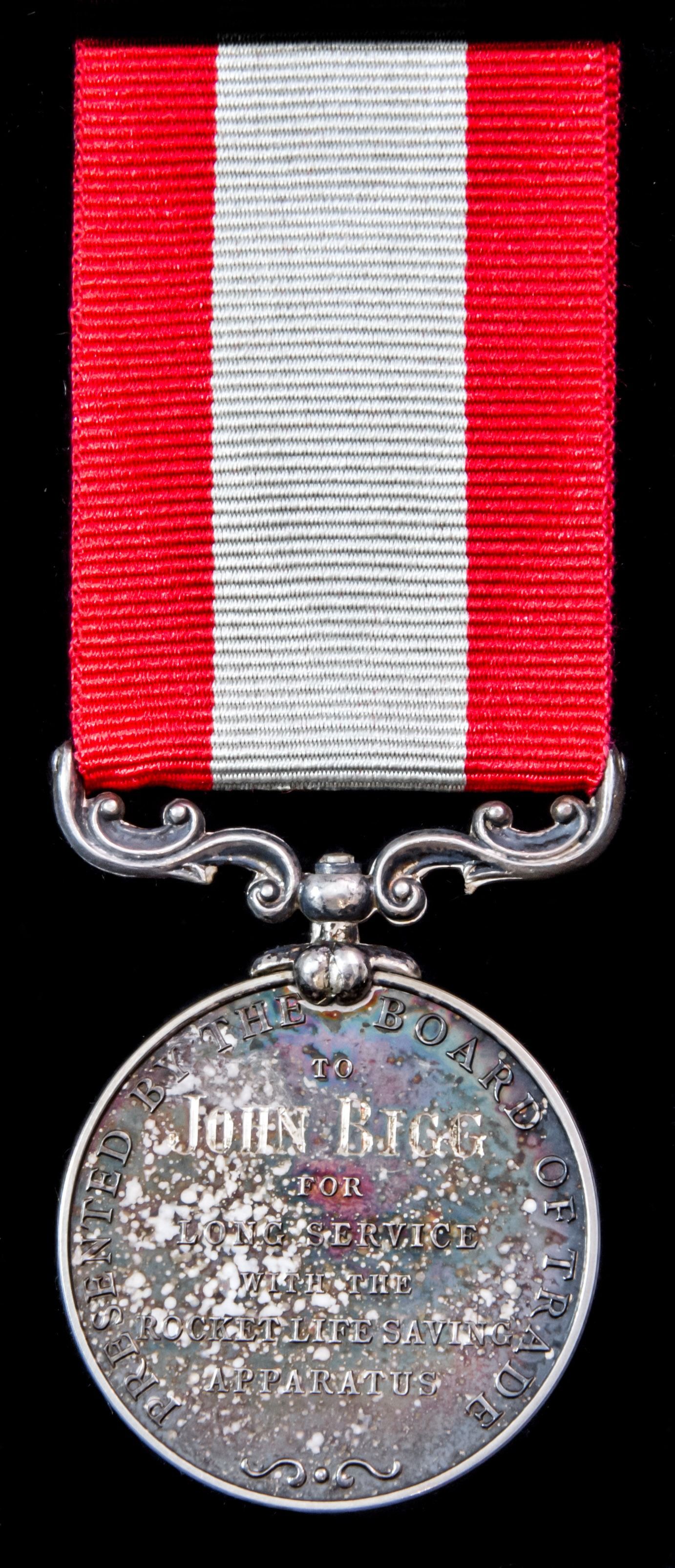 Rocket Life Saving Apparatus Volunteer Long Service Medal, GVR bust, Board of Trade reverse award...