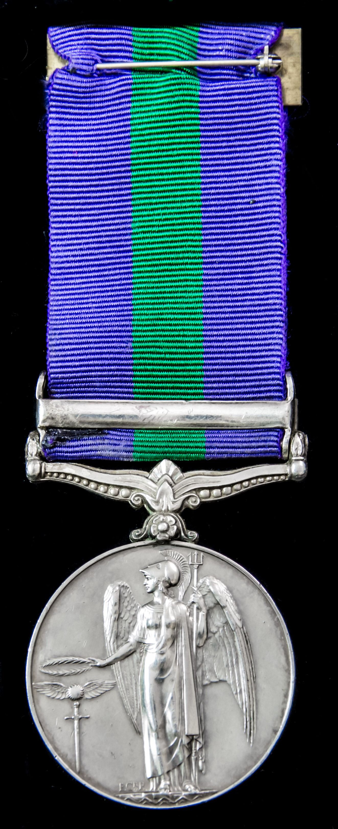 General Service Medal 1918-1962, GVIR 1st type bust, 1 Clasp: Palestine 1945-48, renamed to Serge...