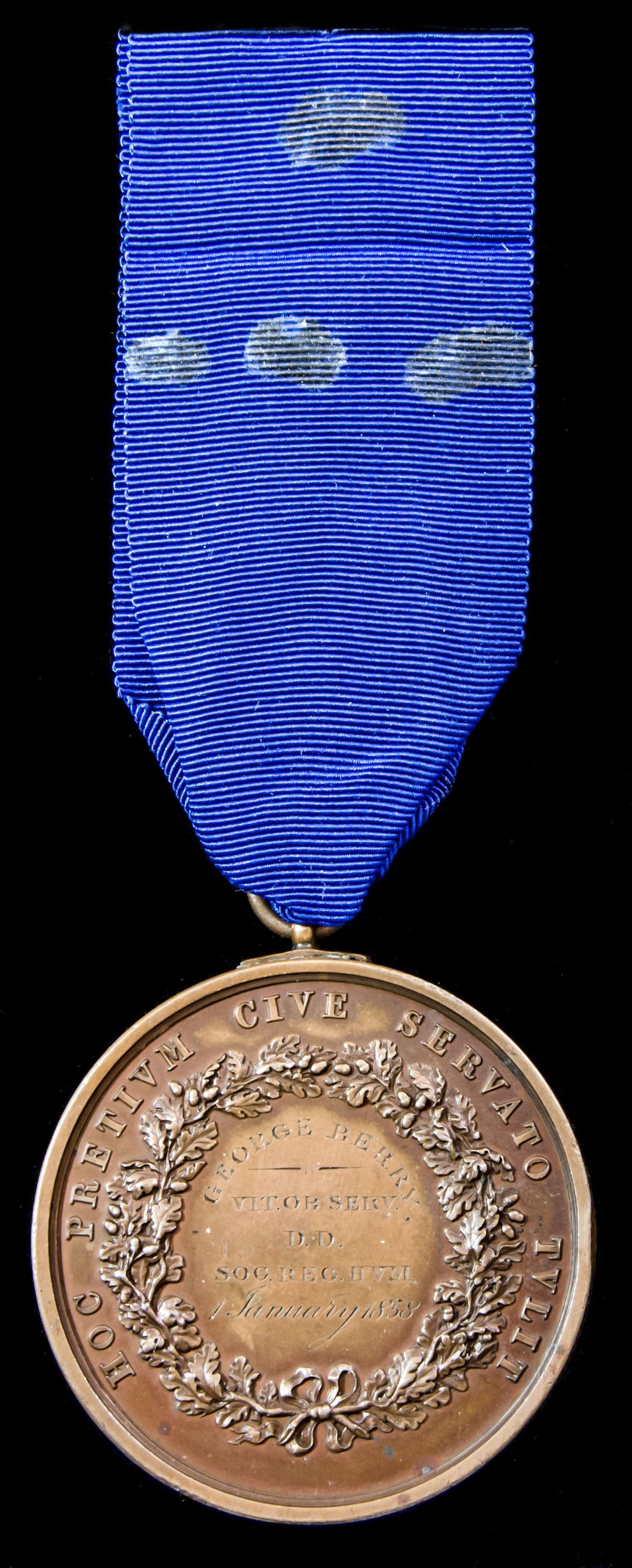 A good Royal Humane Society Medal in bronze, 2nd large type awarded to 13 year old George Berry f...