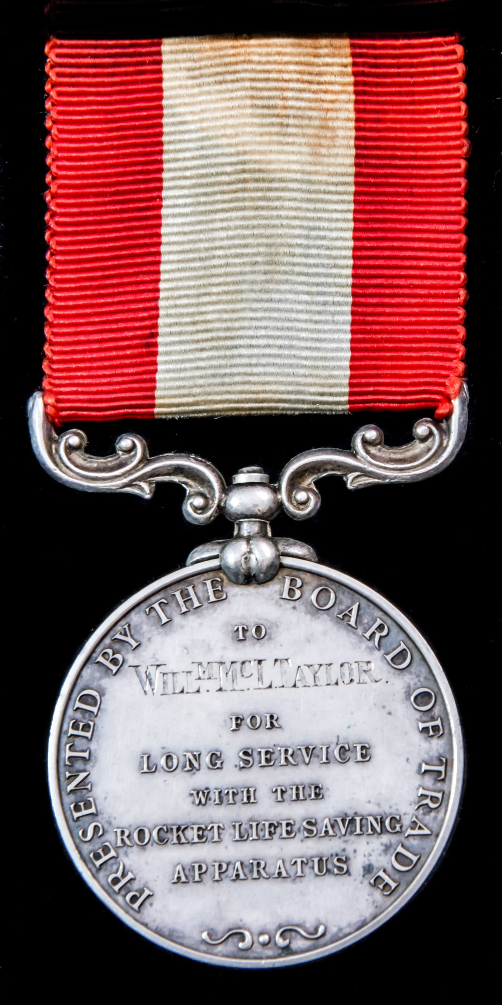 Rocket Life Saving Apparatus Volunteer Long Service Medal, GVR bust, Board of Trade reverse award...