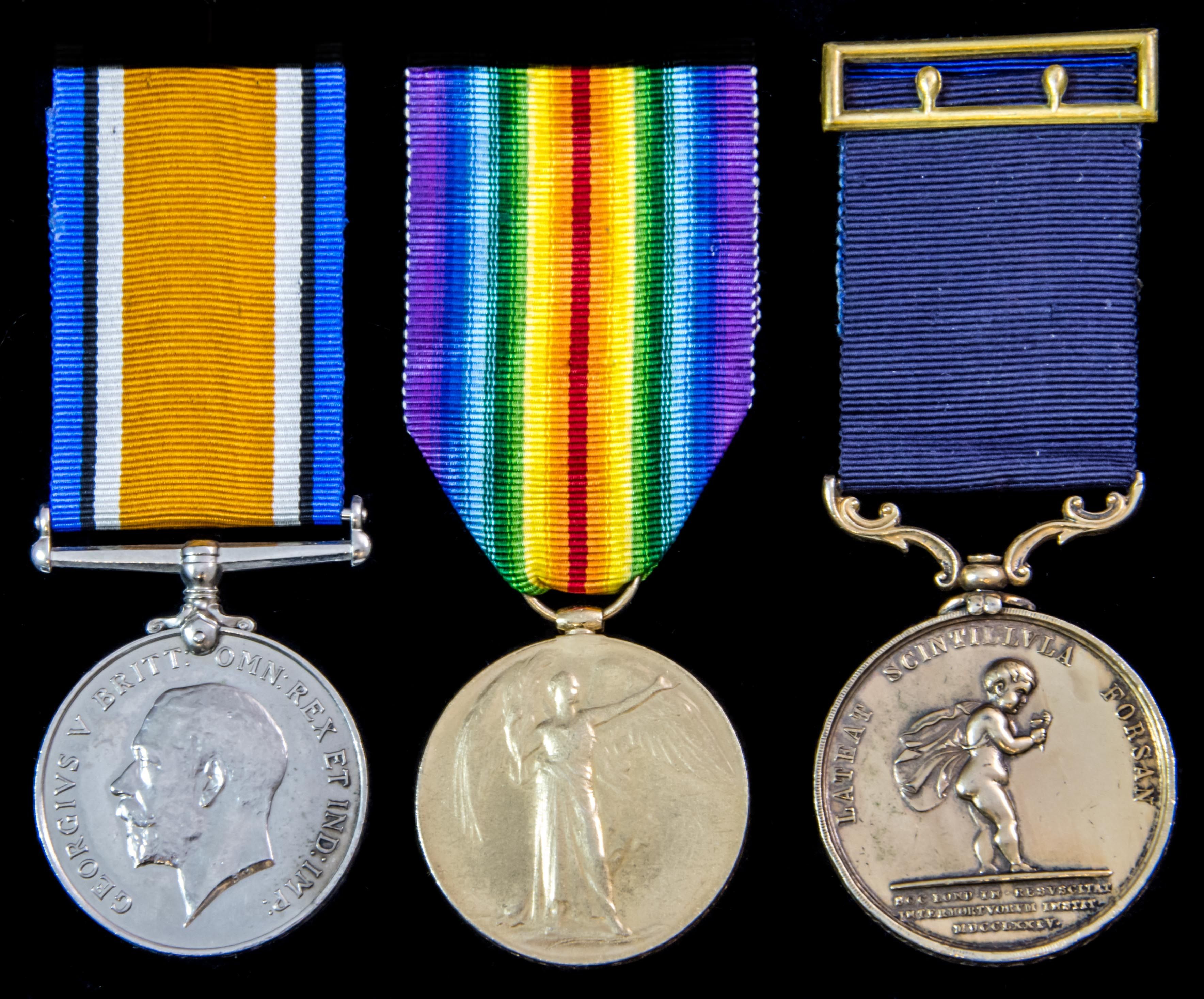 Great War pair and Royal Humane Society Medal in bronze, 3rd large type awarded to Chief Petty Of...