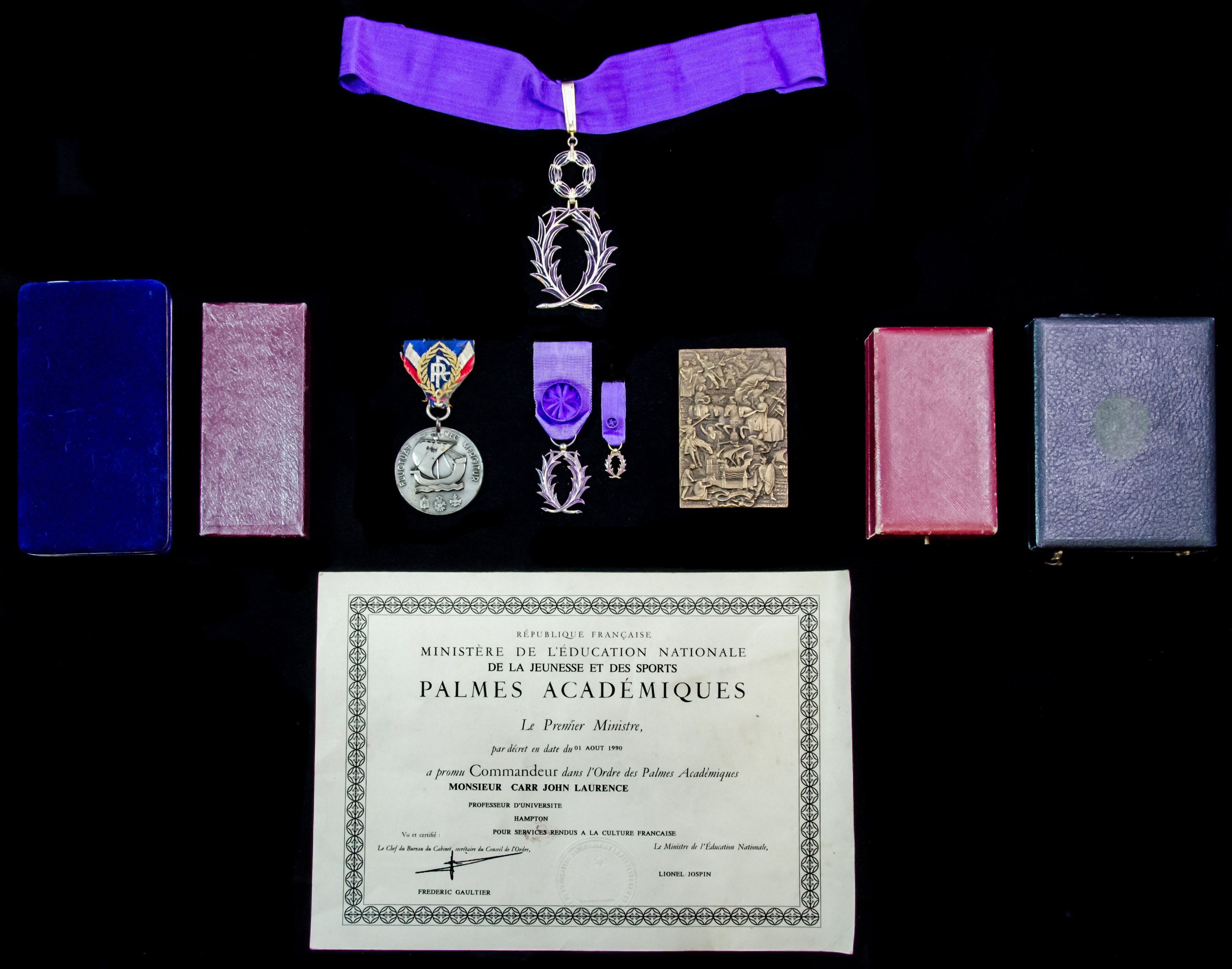 France -Republic of: A fine and scarce Order of the Academic Palms pair of insignia of Commander ...
