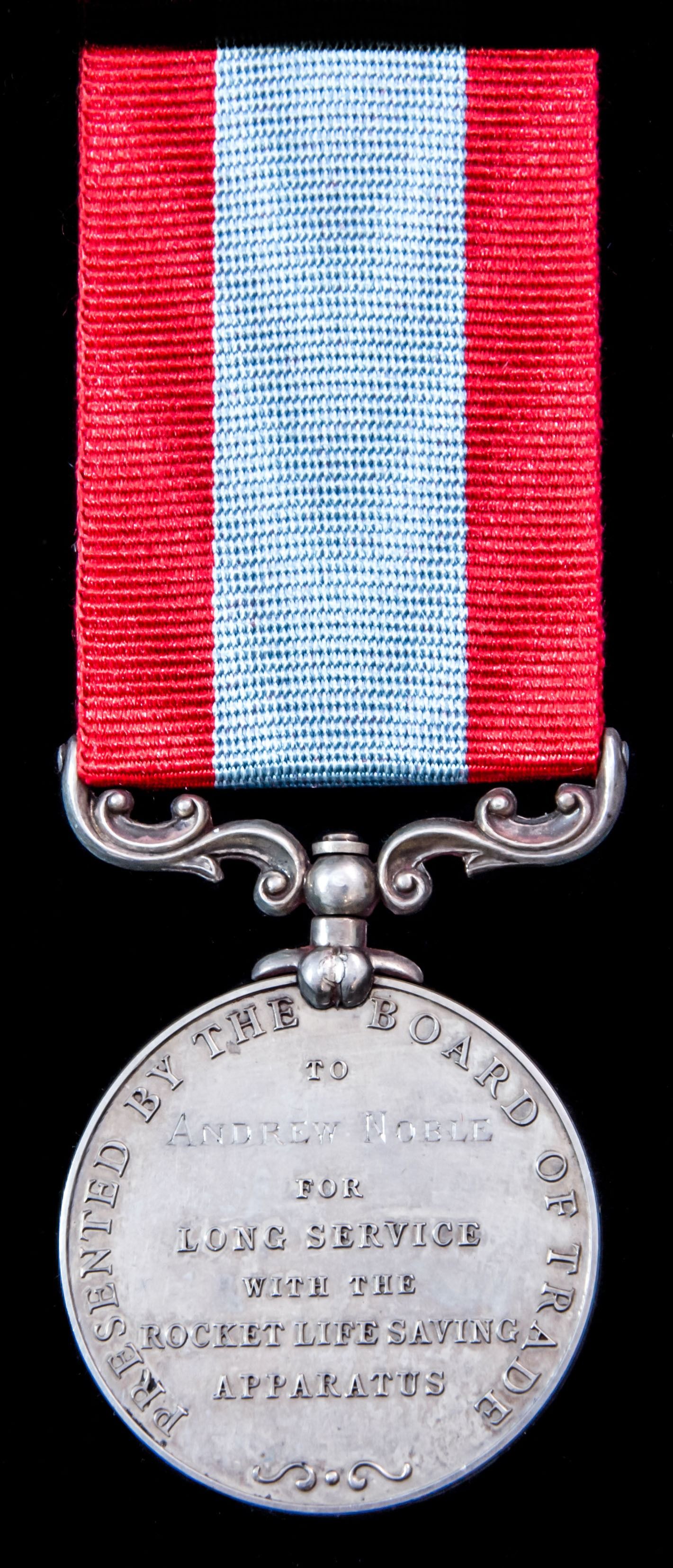 Rocket Life Saving Apparatus Volunteer Long Service Medal, GVR bust, Board of Trade reverse award...