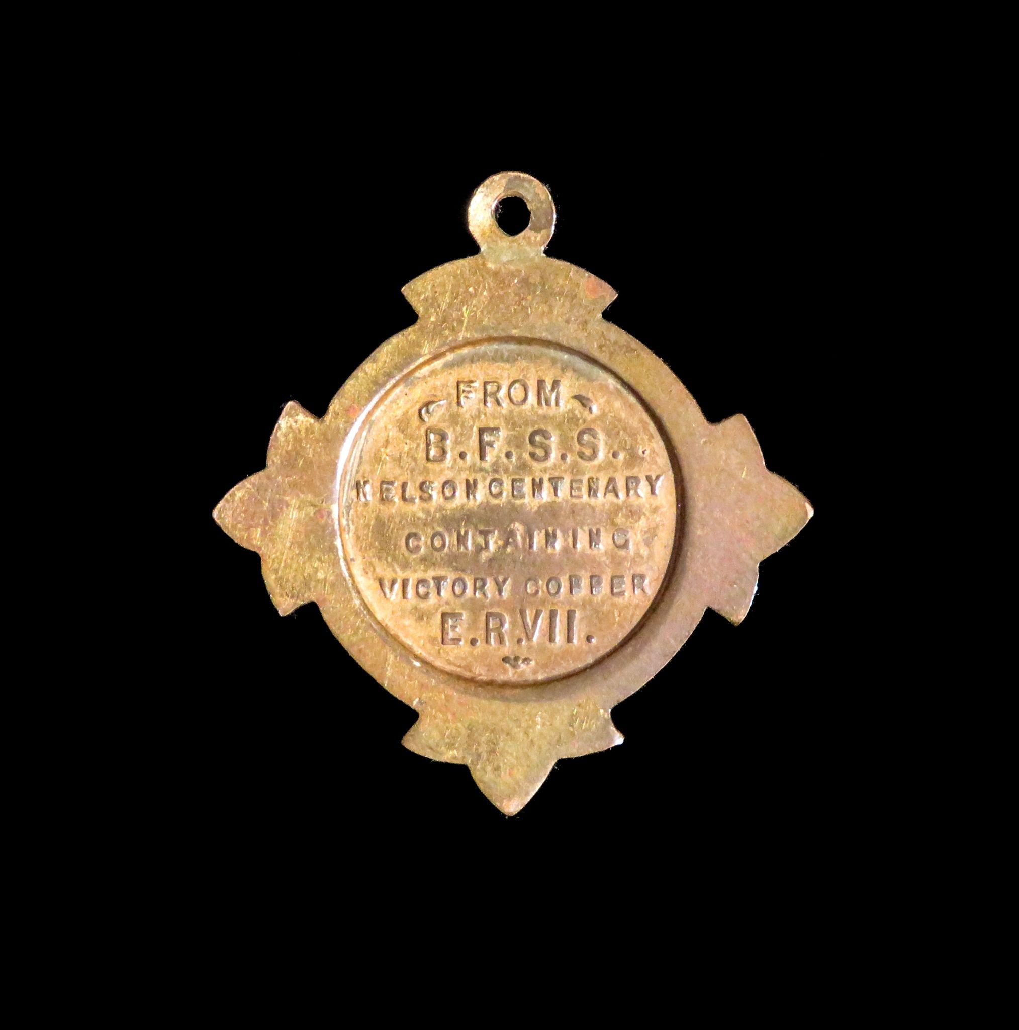 British and Foreign Sailors Society Copper Medalet produced in 1905 from the copper of H.M.S. Vic...