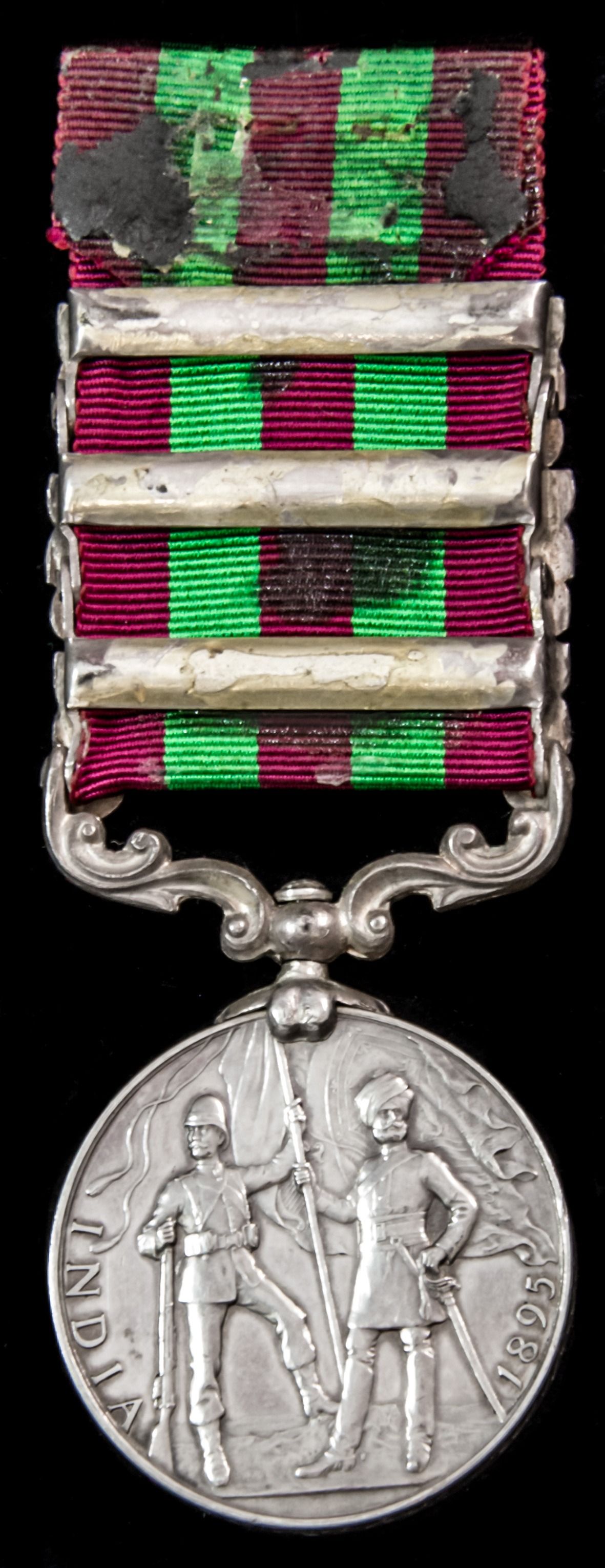 A rare to unit India General Service Medal 1895, 1902, 3 Clasps: Relief of Chitral, Tirah 1897-98...