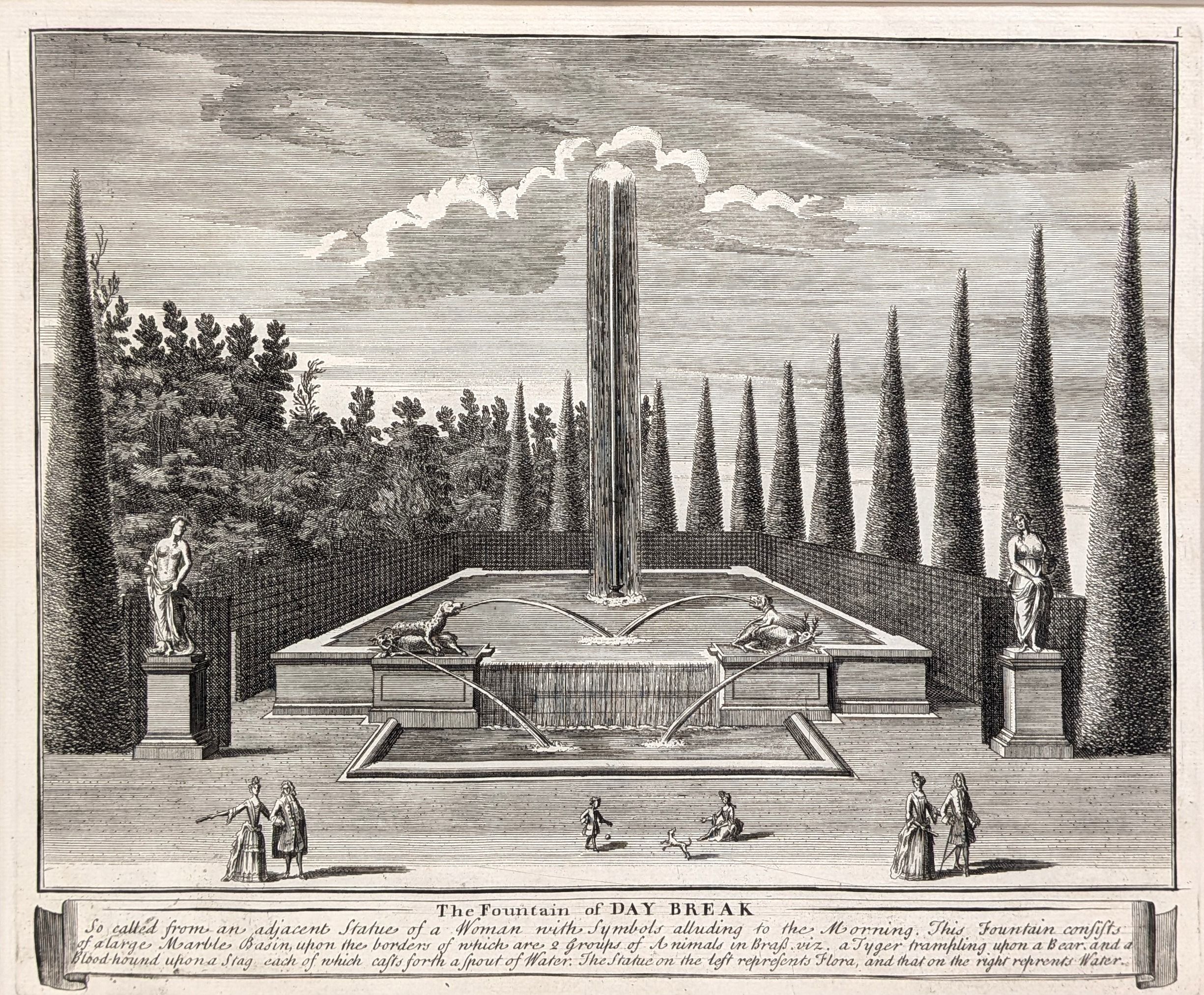Versailles. The Fountain of Day Break.  Original antique print by John Bowles, published in 1726....