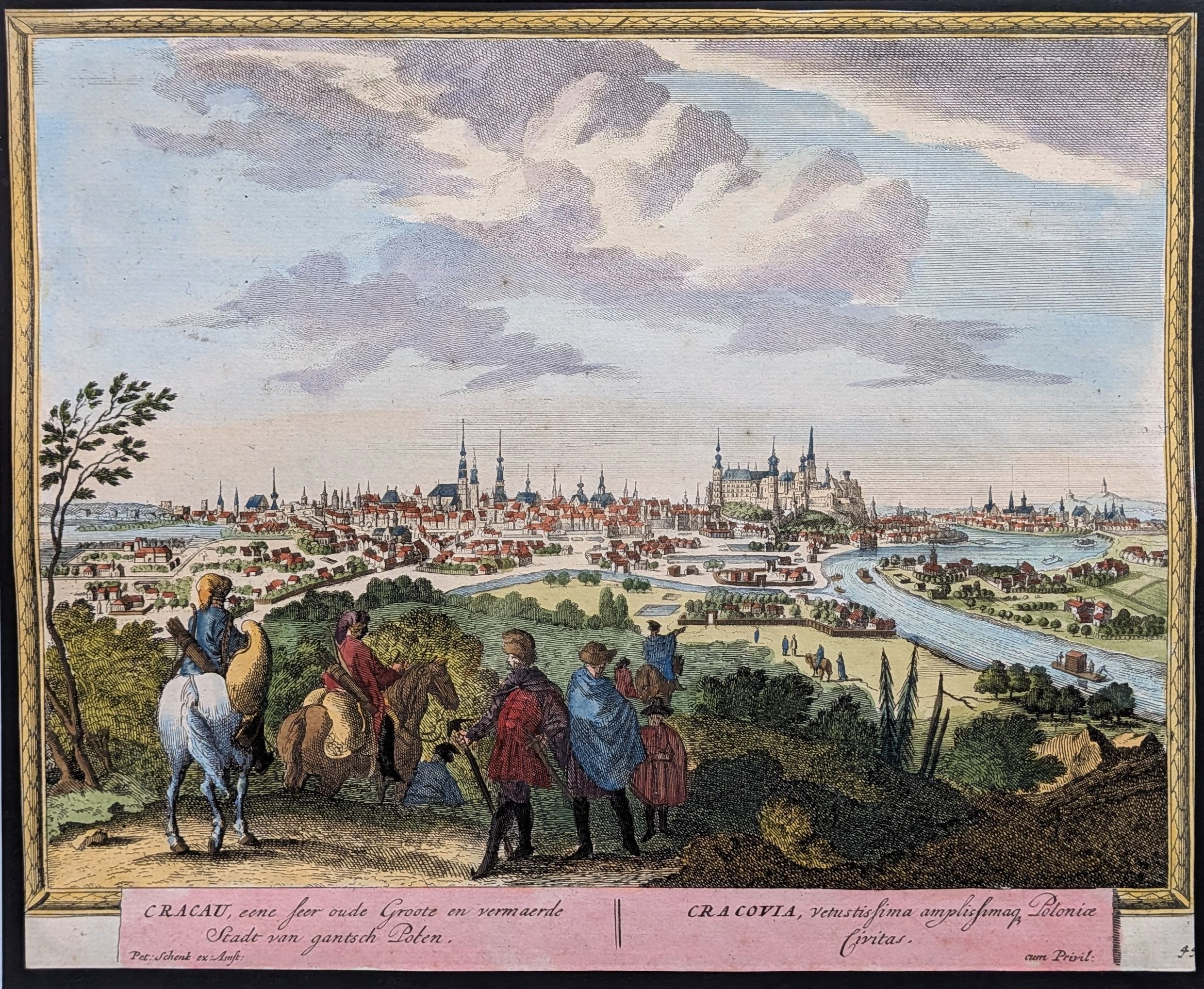 Cracau or Cracovia. Original antique engraving of Cracow published in 1702 by Pieter Schenk in hi...