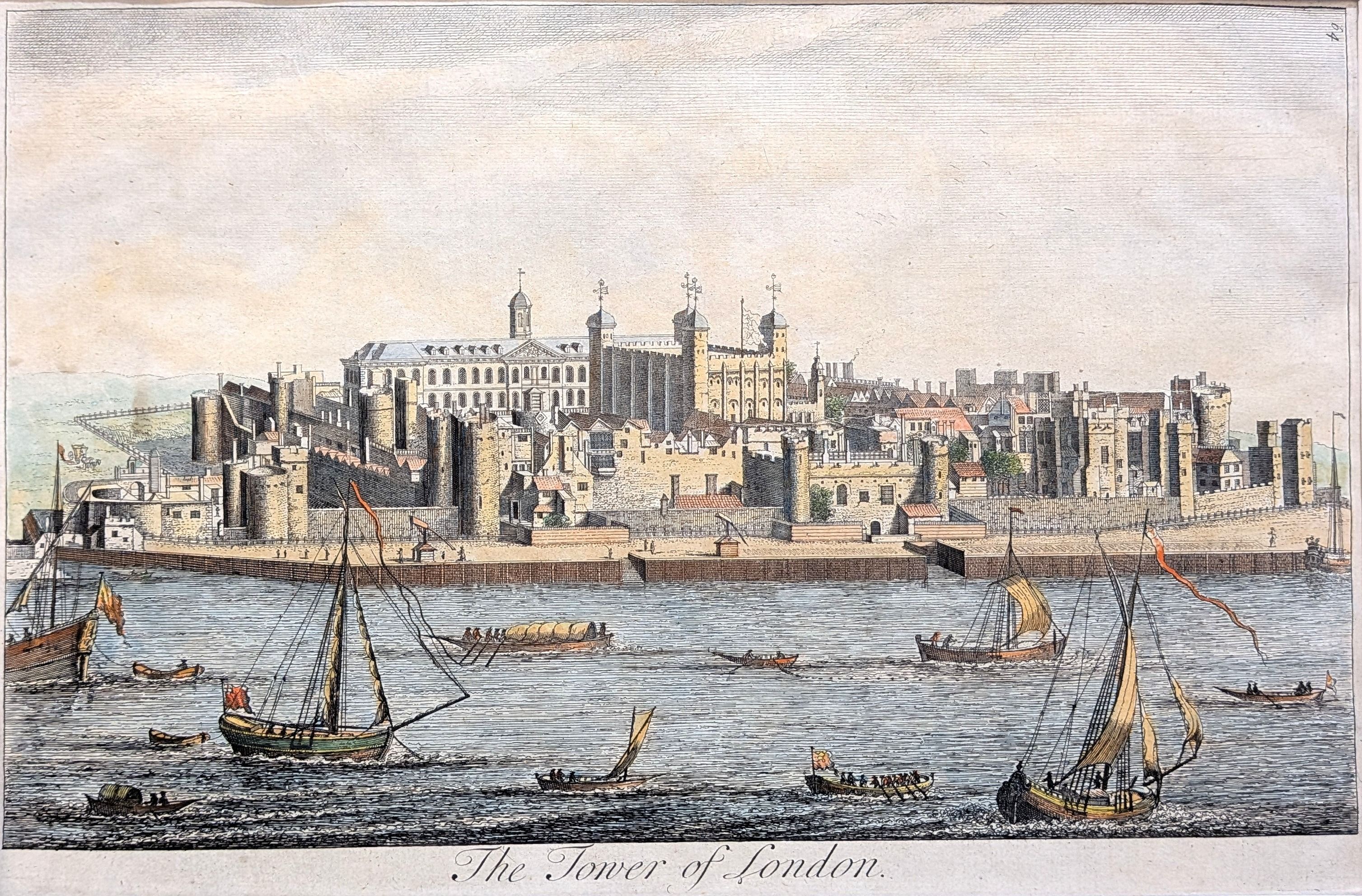 The Tower of London. Original copper engraving published by Maitland in 1755. Engraved by Benjami...