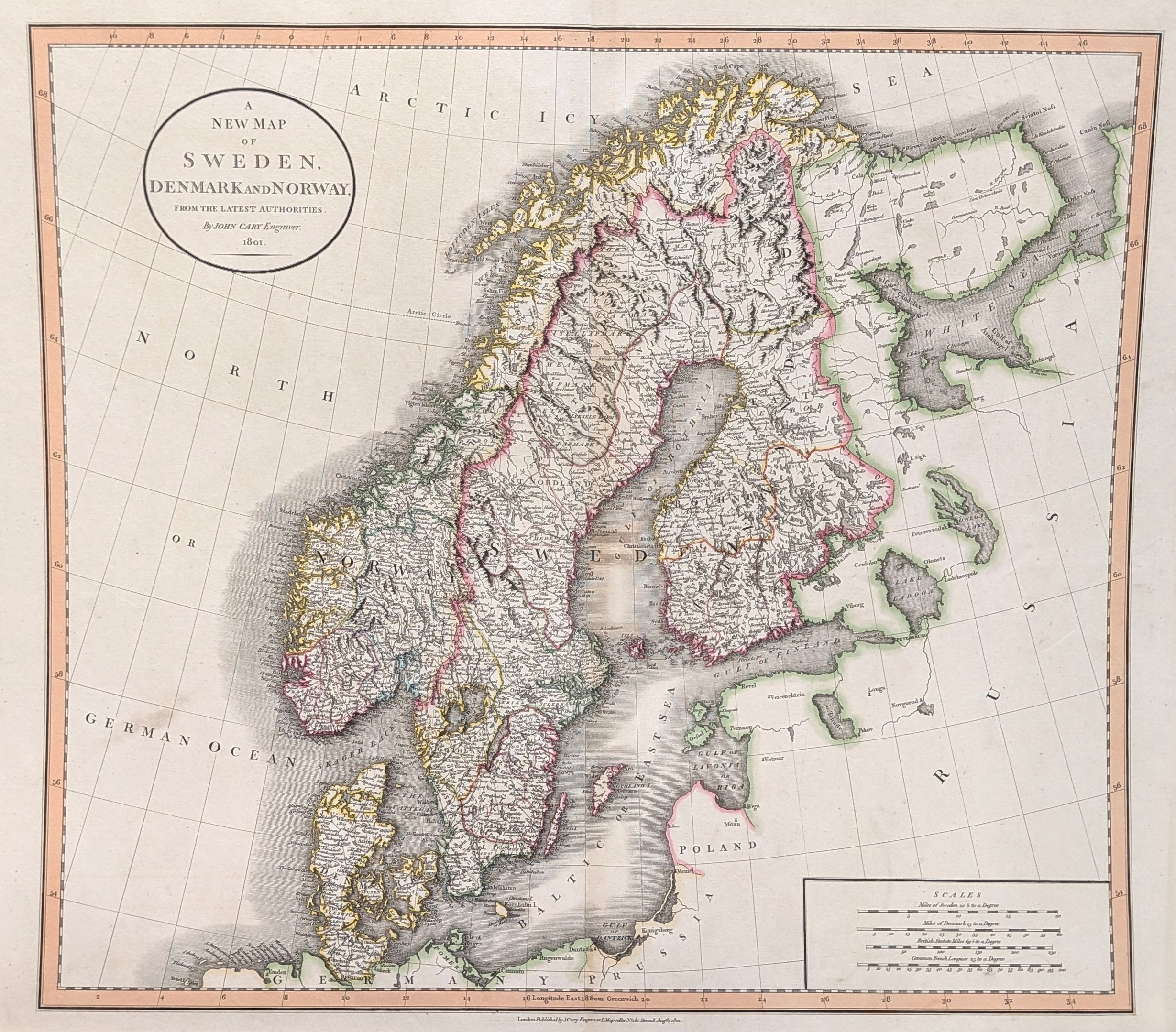 A New Map of Sweden, Denmark and Norway From the Latest Authorities. Published by John Cary in 18...