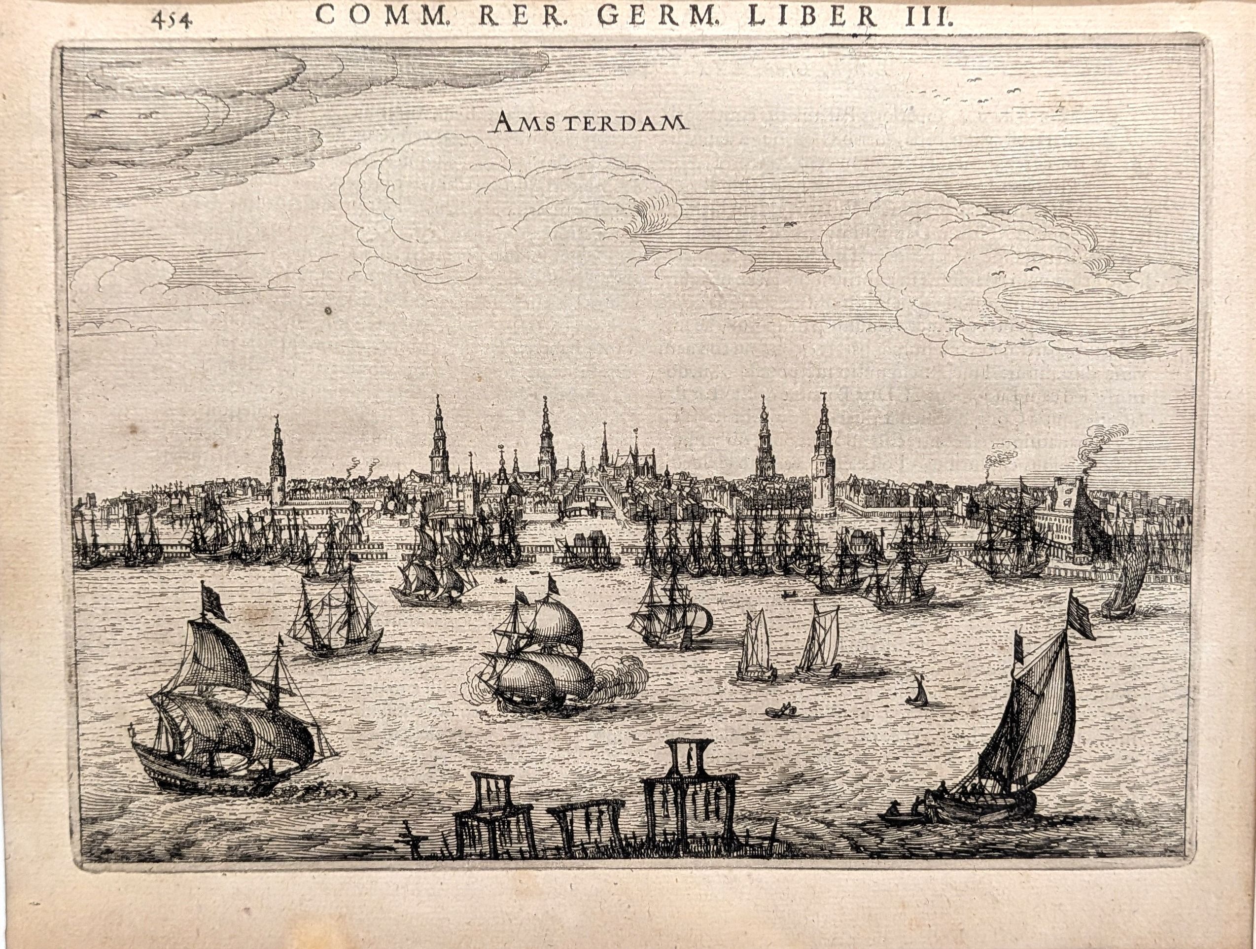 Amsterdam. Original antique engraving of Amsterdam from the 1616 edition of the 