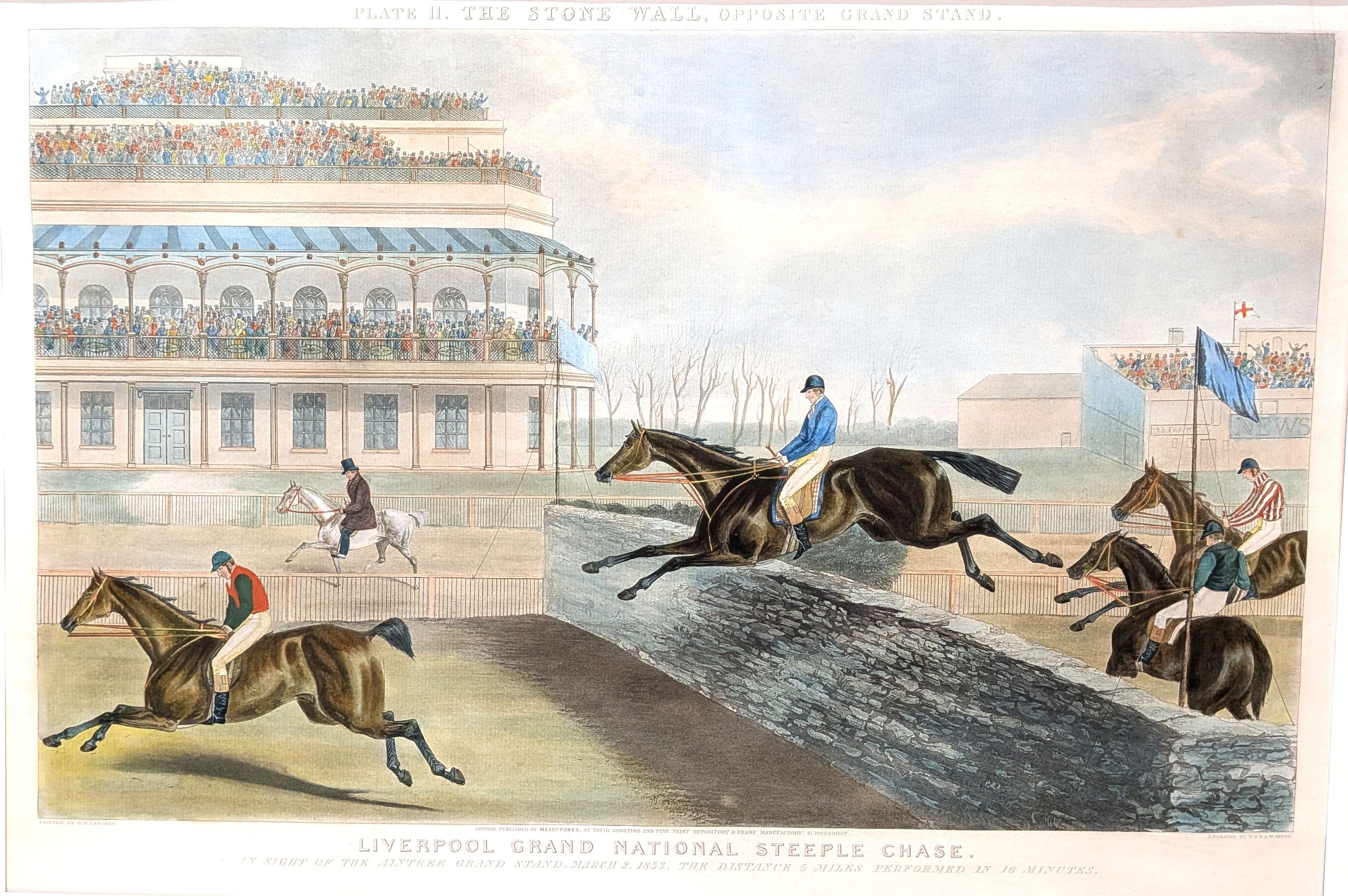 Liverpool Grand National Steeple-Chase. A complete set of four coloured original antique engravin...