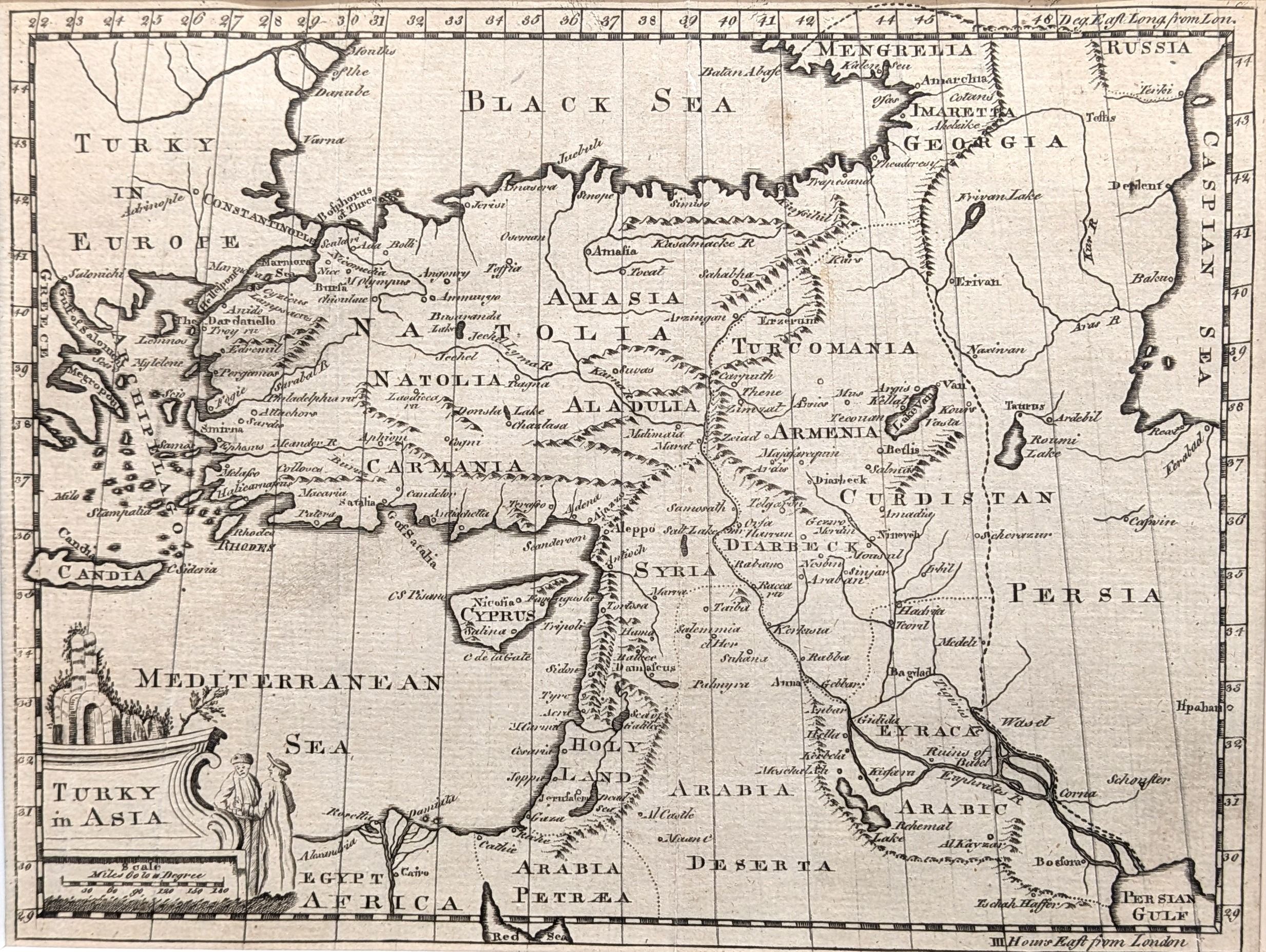 Turky in Asia. Original antique map of Turkey in Asia by Thomas Jeffrys. Published c. 1760.