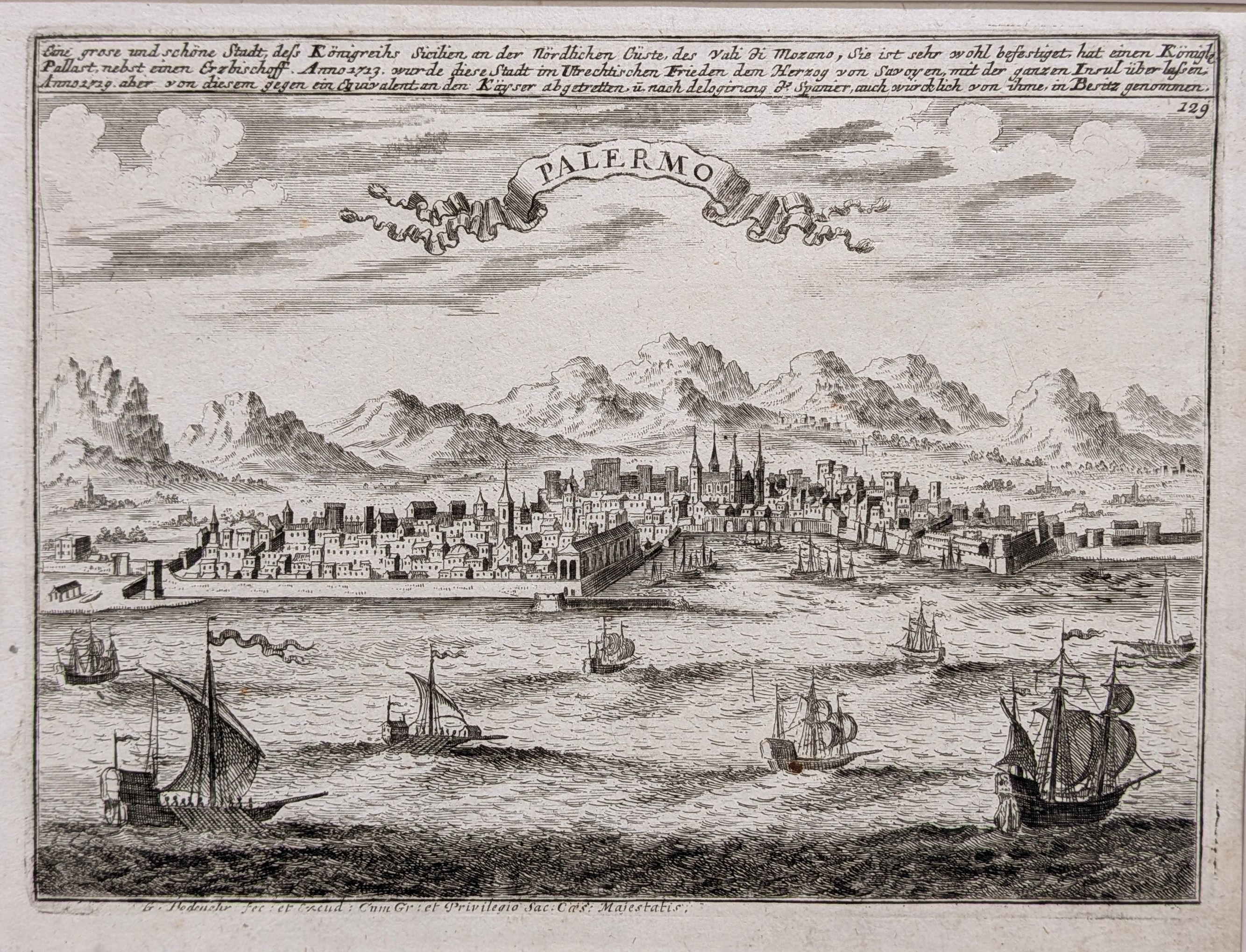 Palermo. Panoramic view of Palermo by Gabriel Bodenehr, published in 1720 as part of his famous 