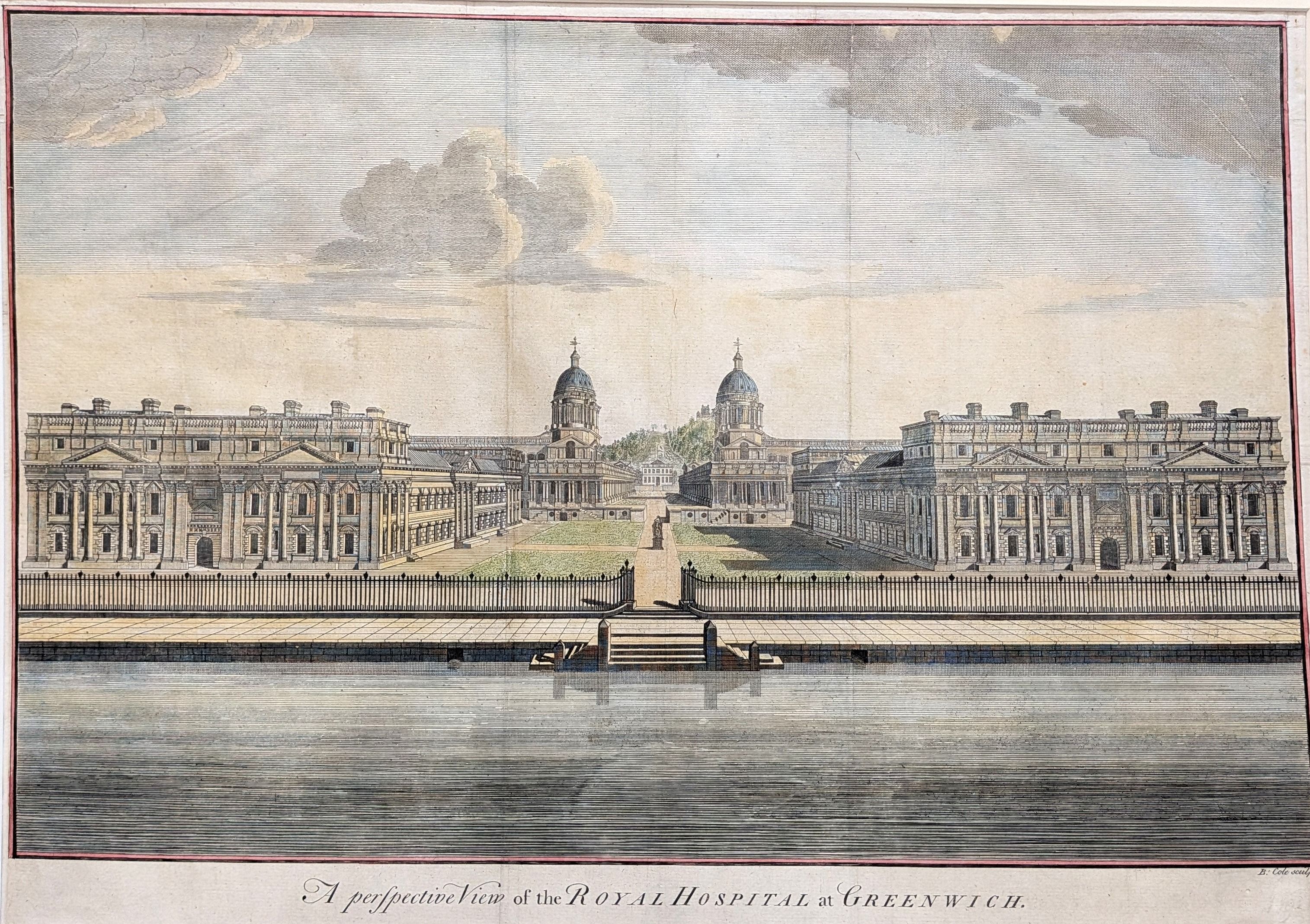 A Perspective View of the Royal Hospital Greenwich. Original copper engraving published by Maitla...