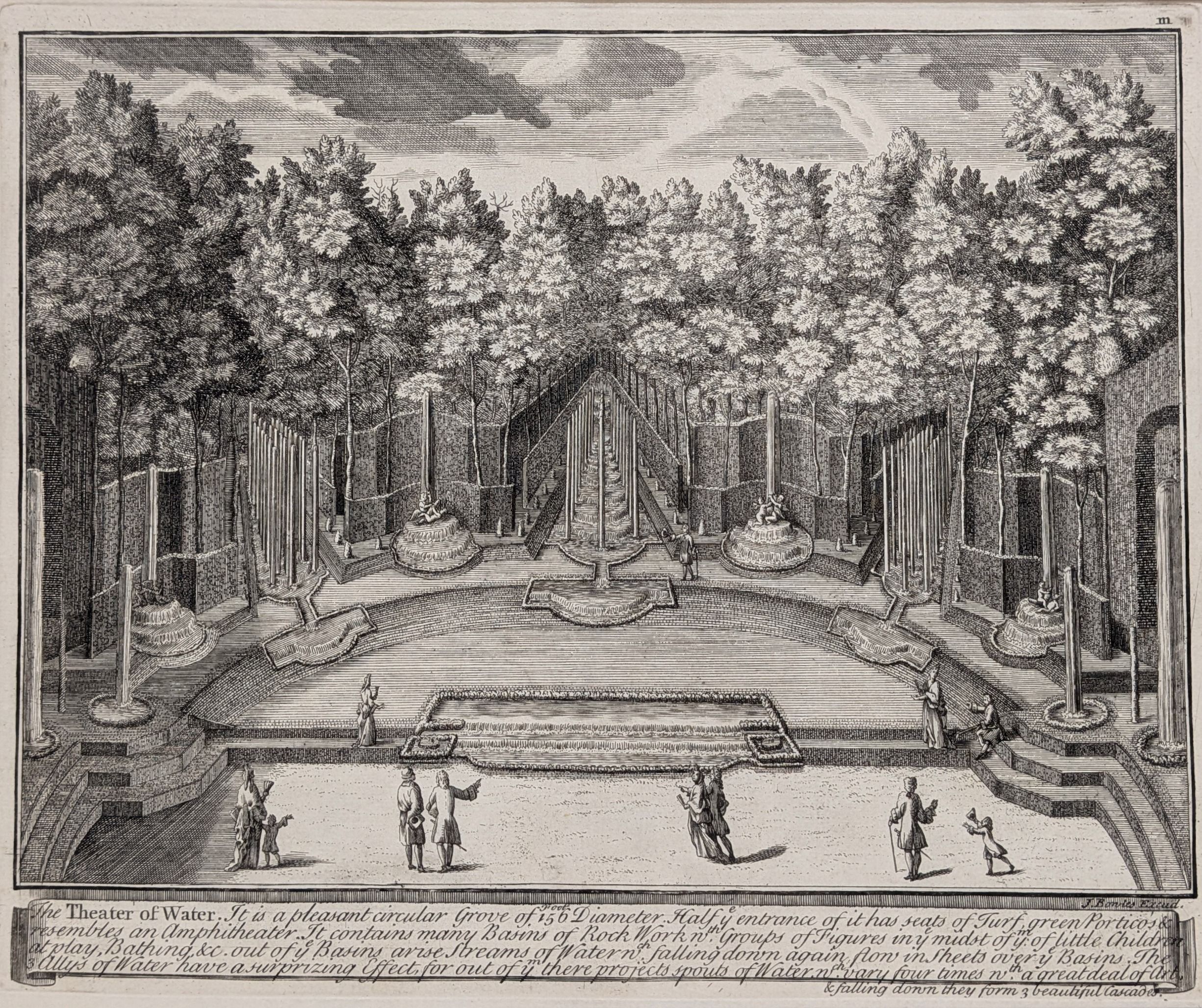 Versailles. The Theater of Water.  Original antique print by John Bowles, published in 1726. From...