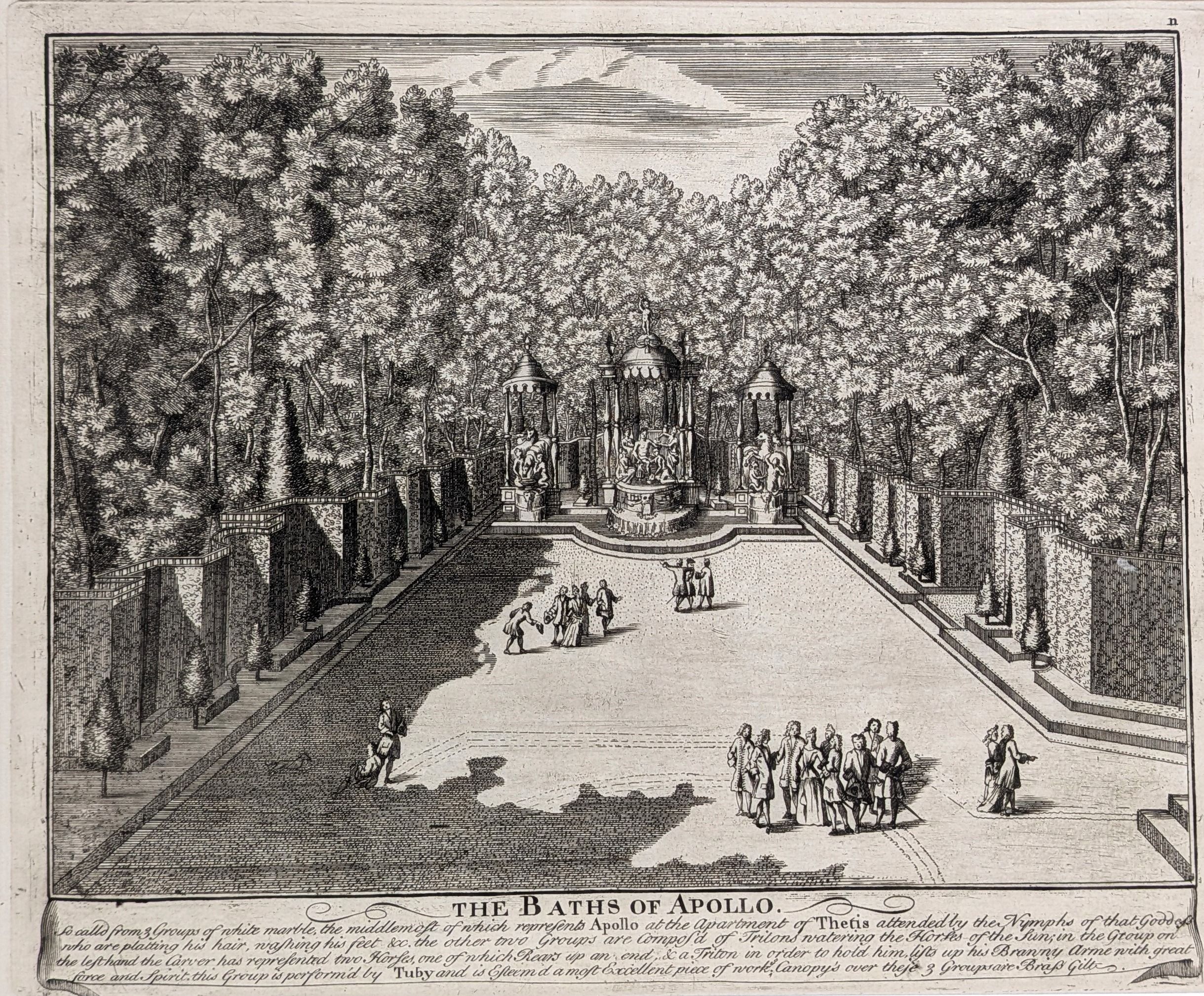Versailles. The Baths of Apollo.  Original antique print by John Bowles, published in 1726. From ...