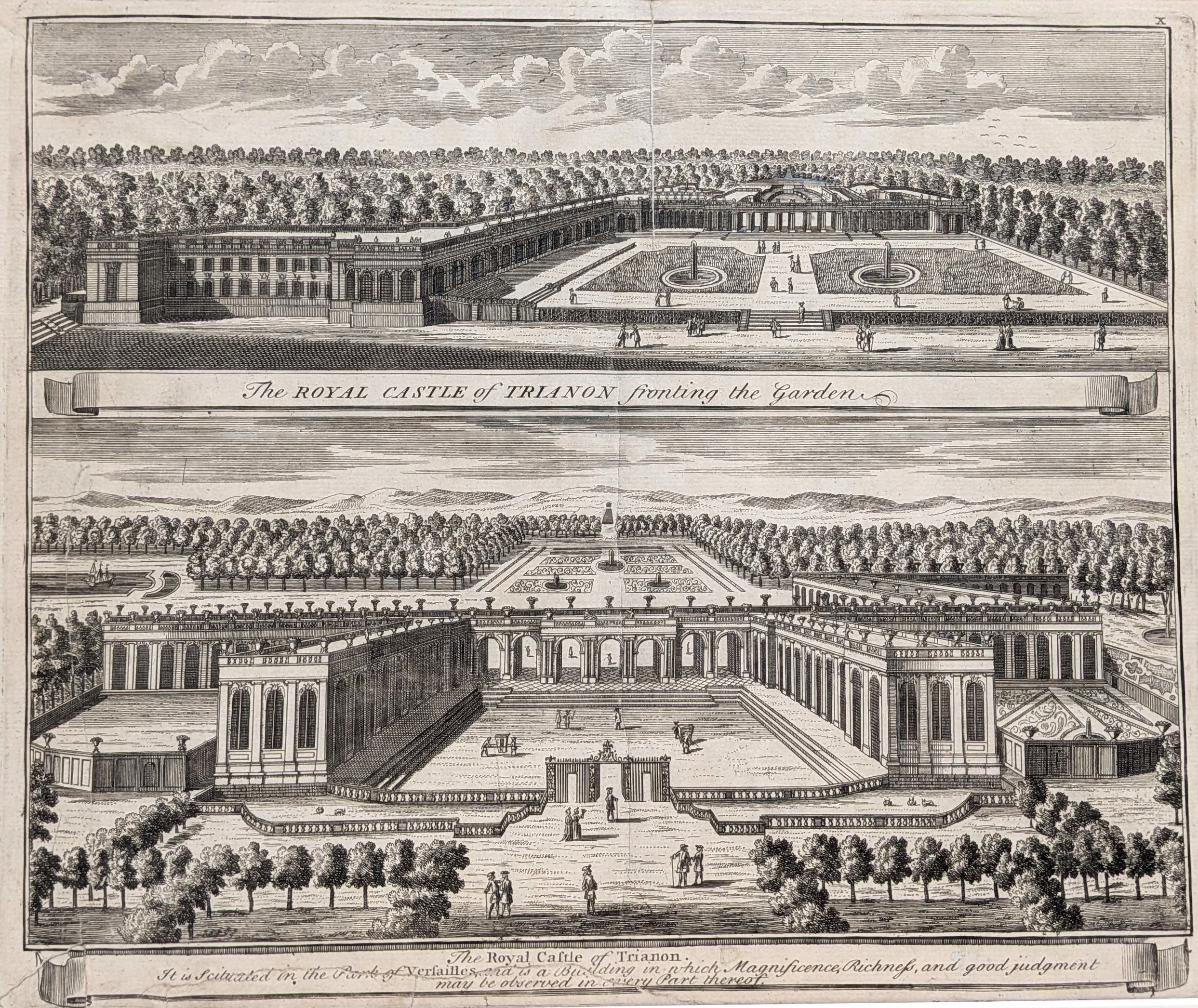 Versailles. The Royal Castle of Trianon.  Original antique print by John Bowles, published in 172...