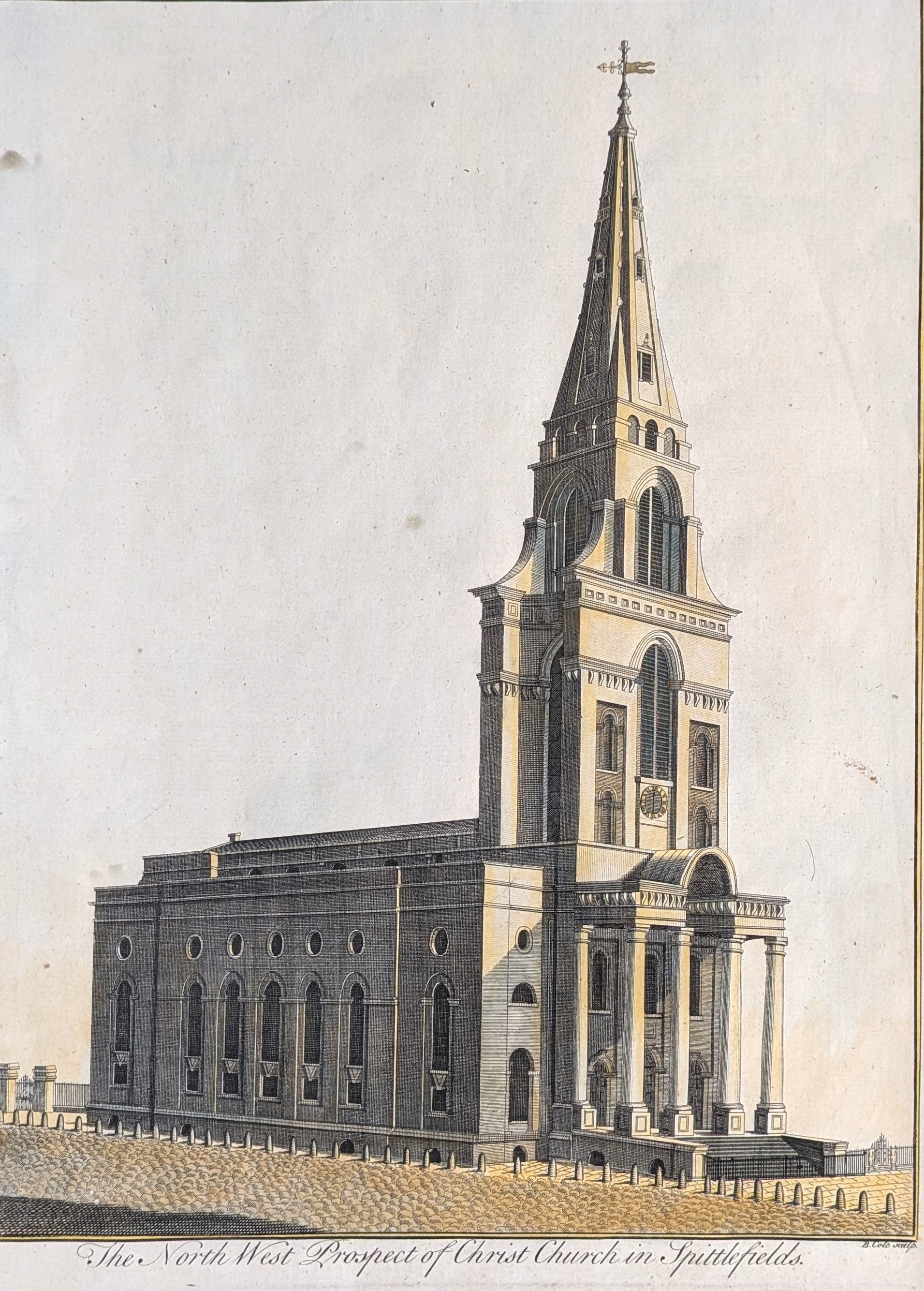 The North West Prospect of Christ Church in Spitalfields. Original antique engraving by Benjamin ...