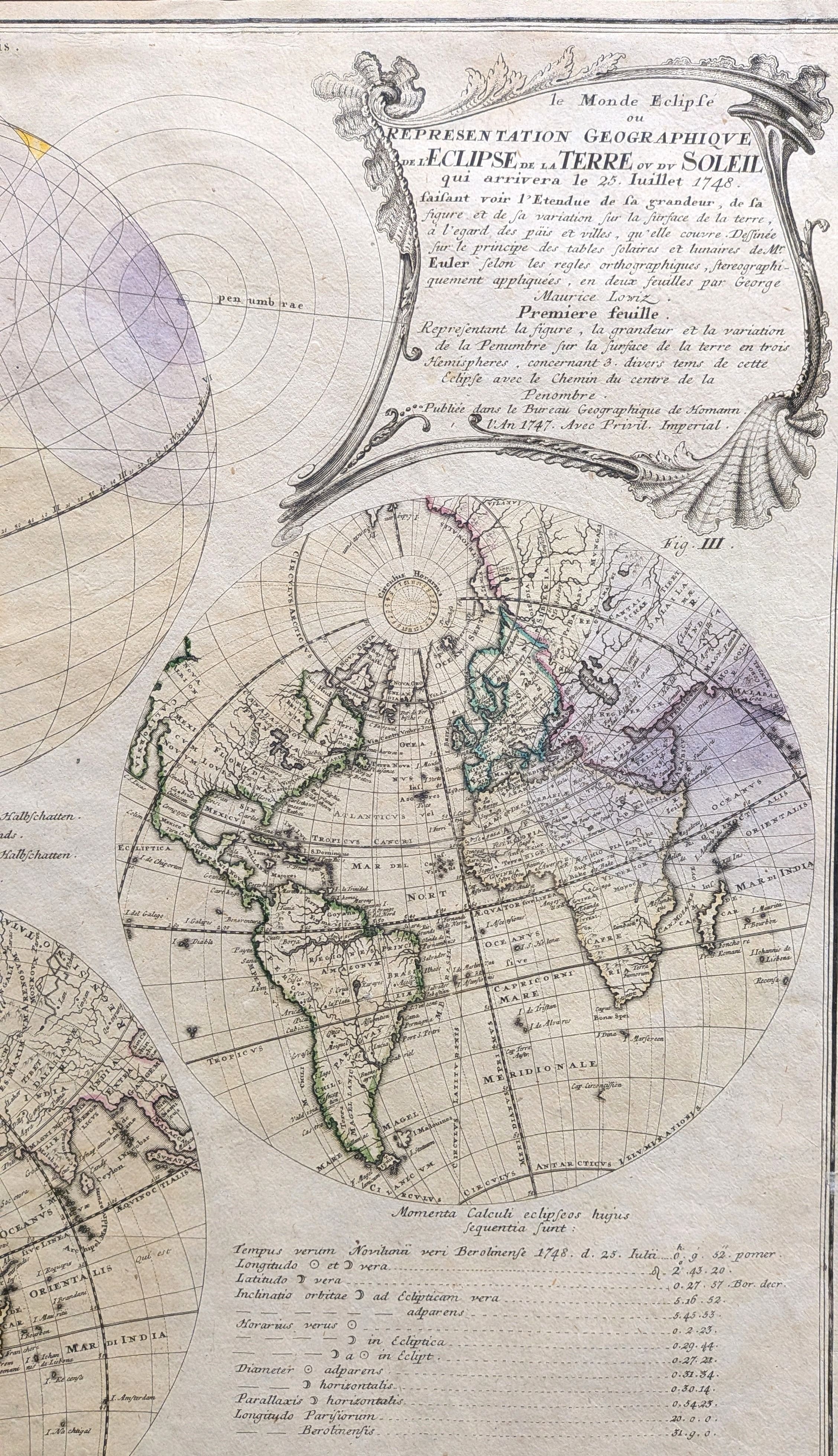 Leonhard Euler or Leonardo Eulero. Présentation géographique de l'éclipse de la Terre or Geograph...