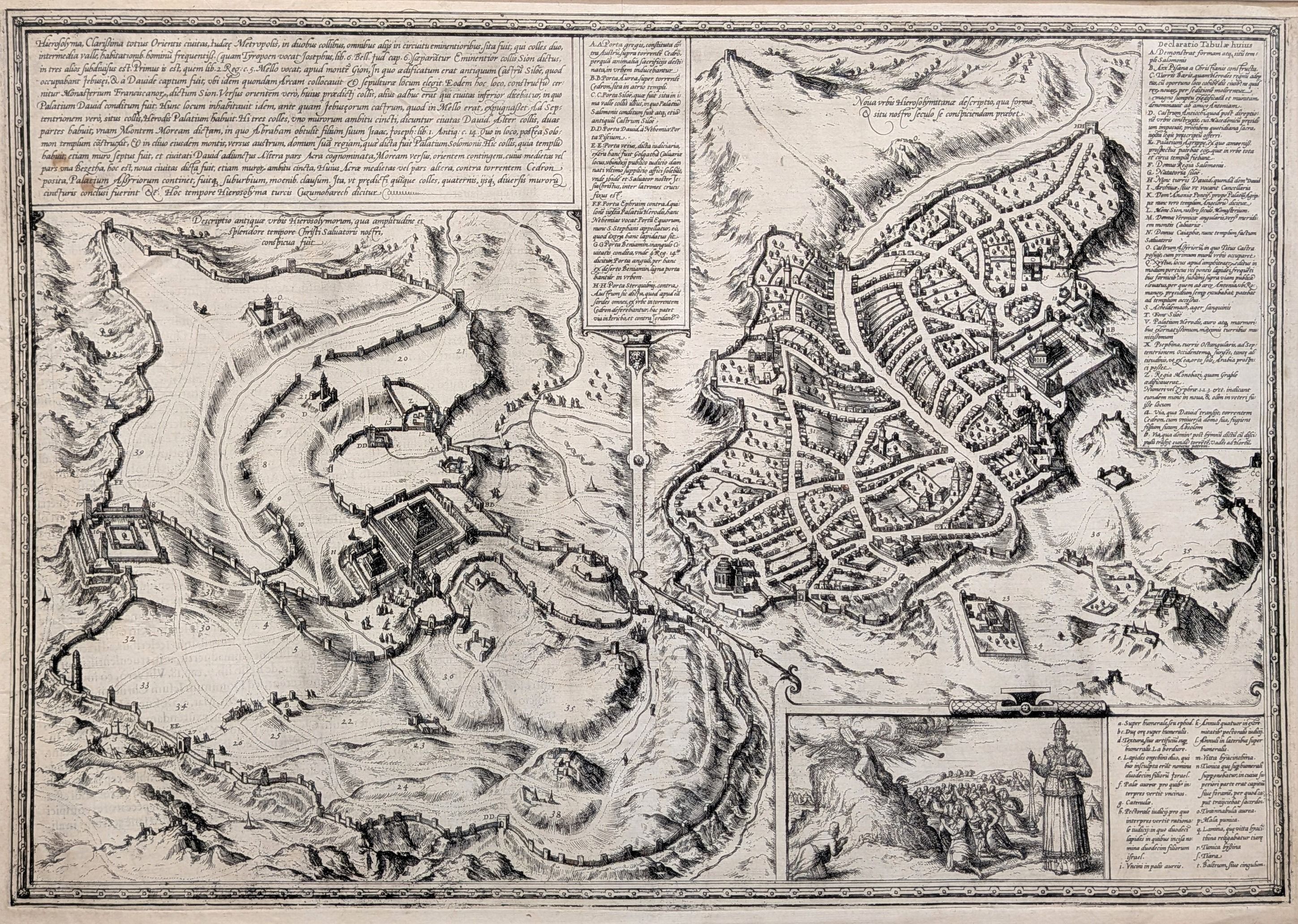 Jerusalem. Original antique map of Jerusalem by Georg Braun and Franz Hogenberg. From 'Civitas Or...