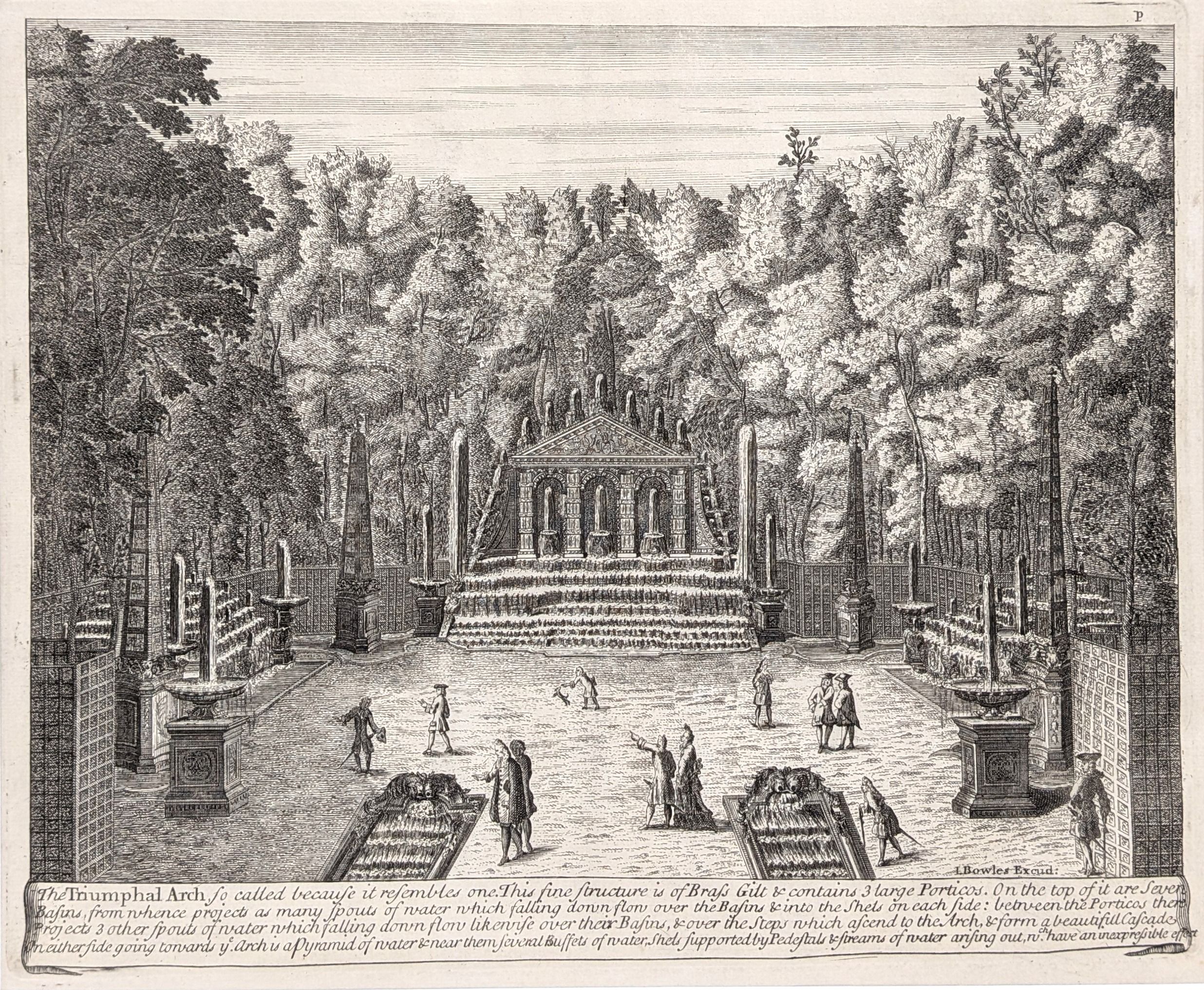 Versailles. The Basin of Neptune.  Original antique print by John Bowles, published in 1726. From...