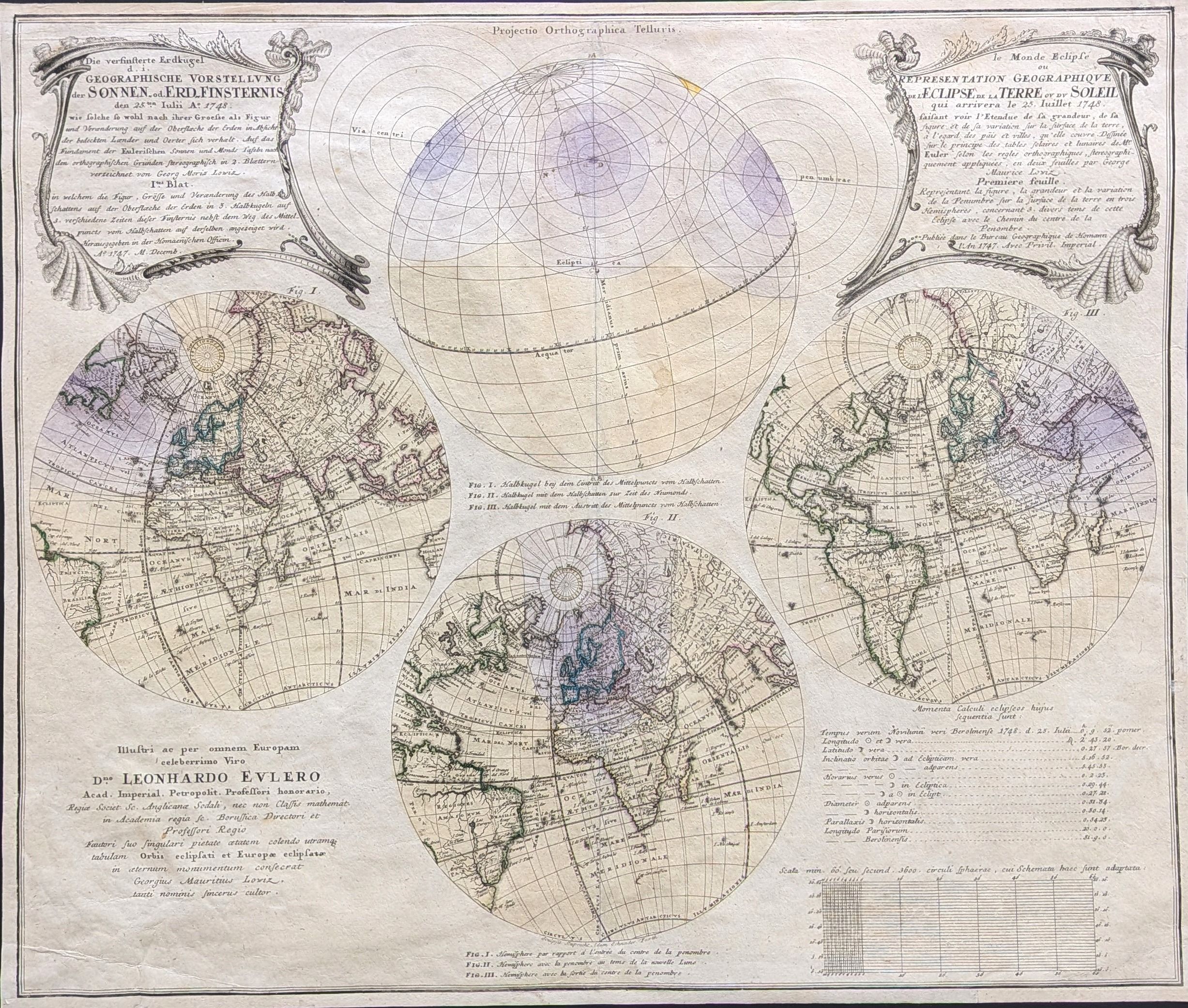 Leonhard Euler or Leonardo Eulero. Présentation géographique de l'éclipse de la Terre or Geograph...