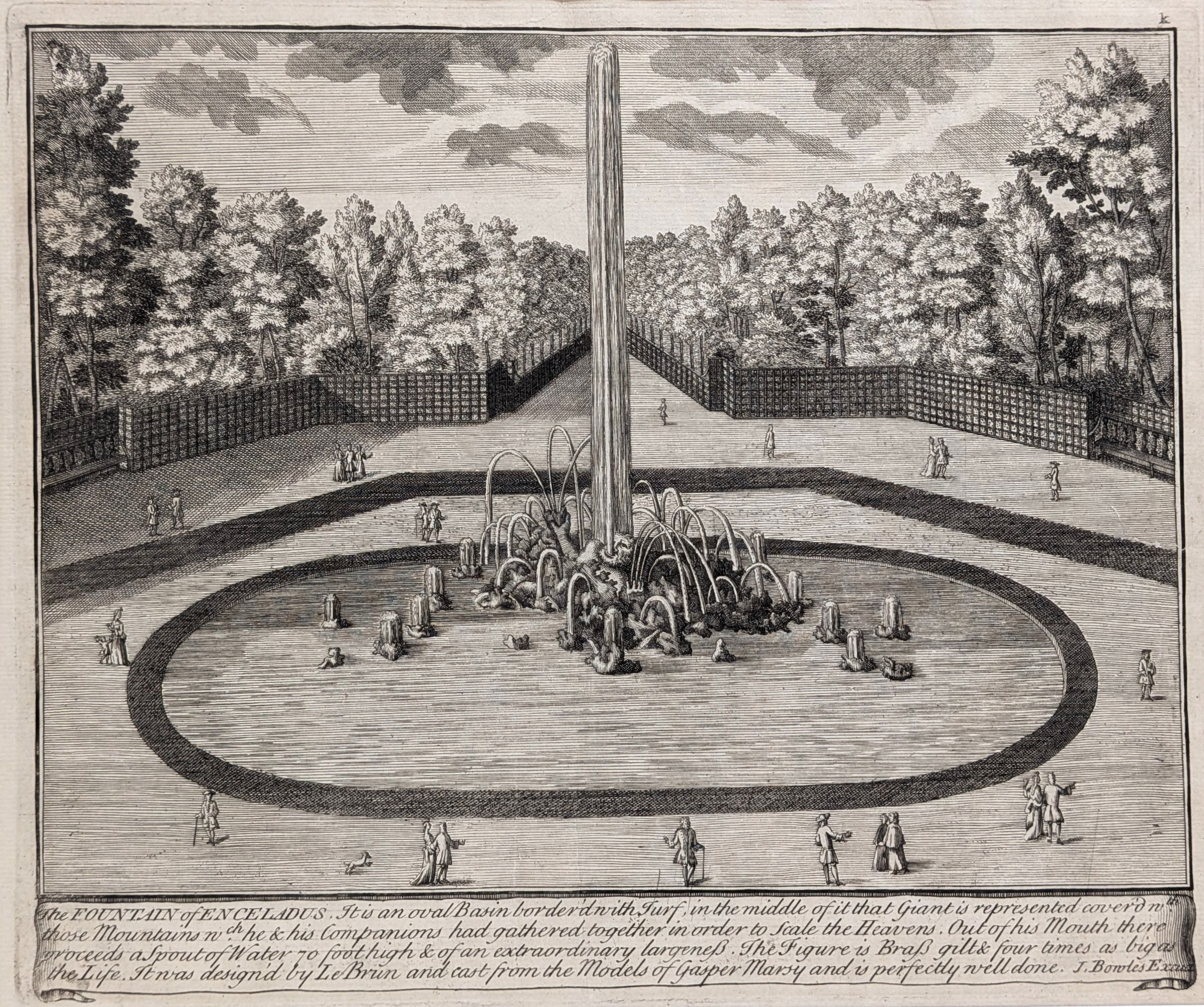 Versailles. The Fountain of Enceladus.  Original antique print by John Bowles, published in 1726....