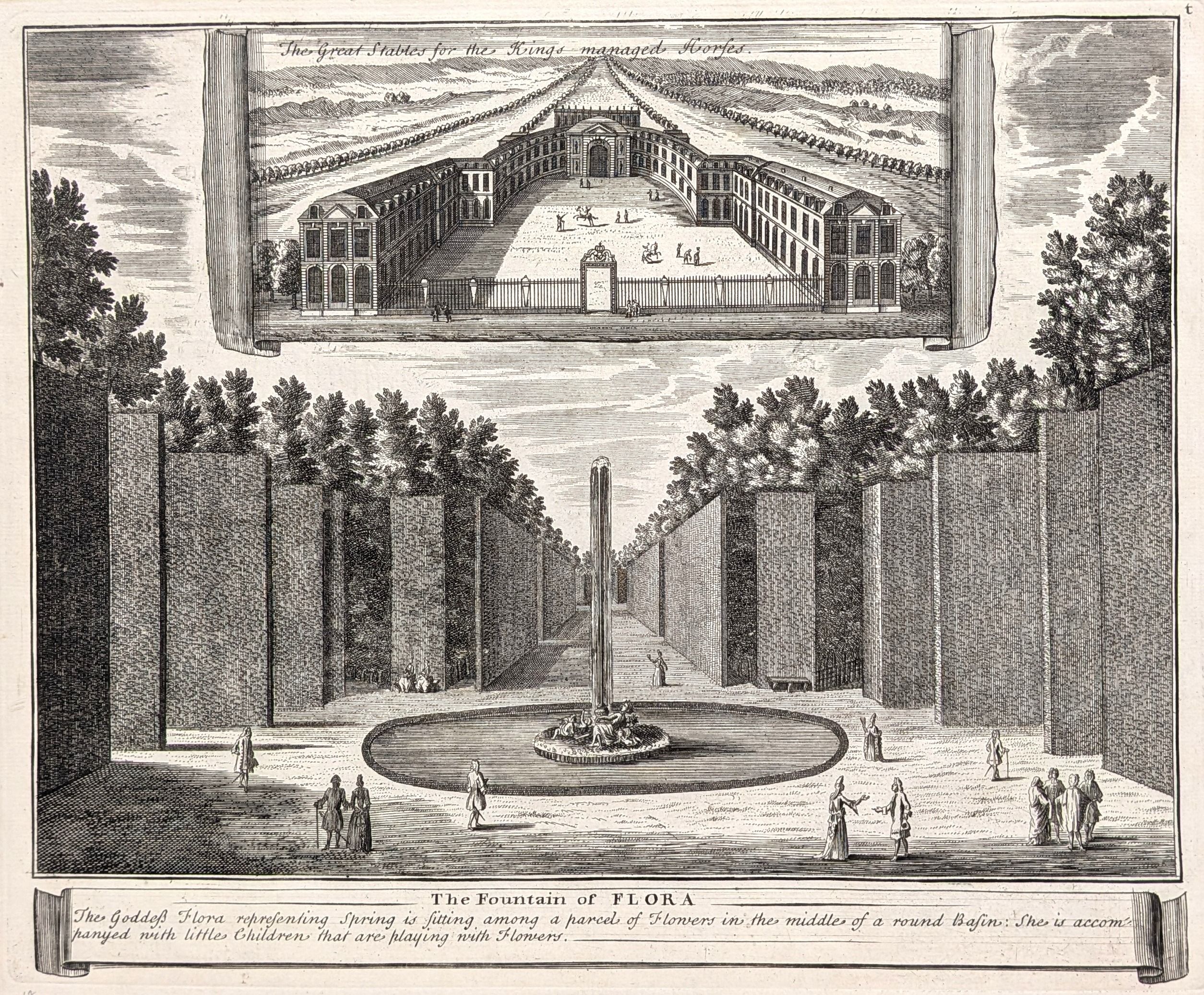 Versailles. The Fountain of Flora. Original antique print by John Bowles, published in 1726. From...