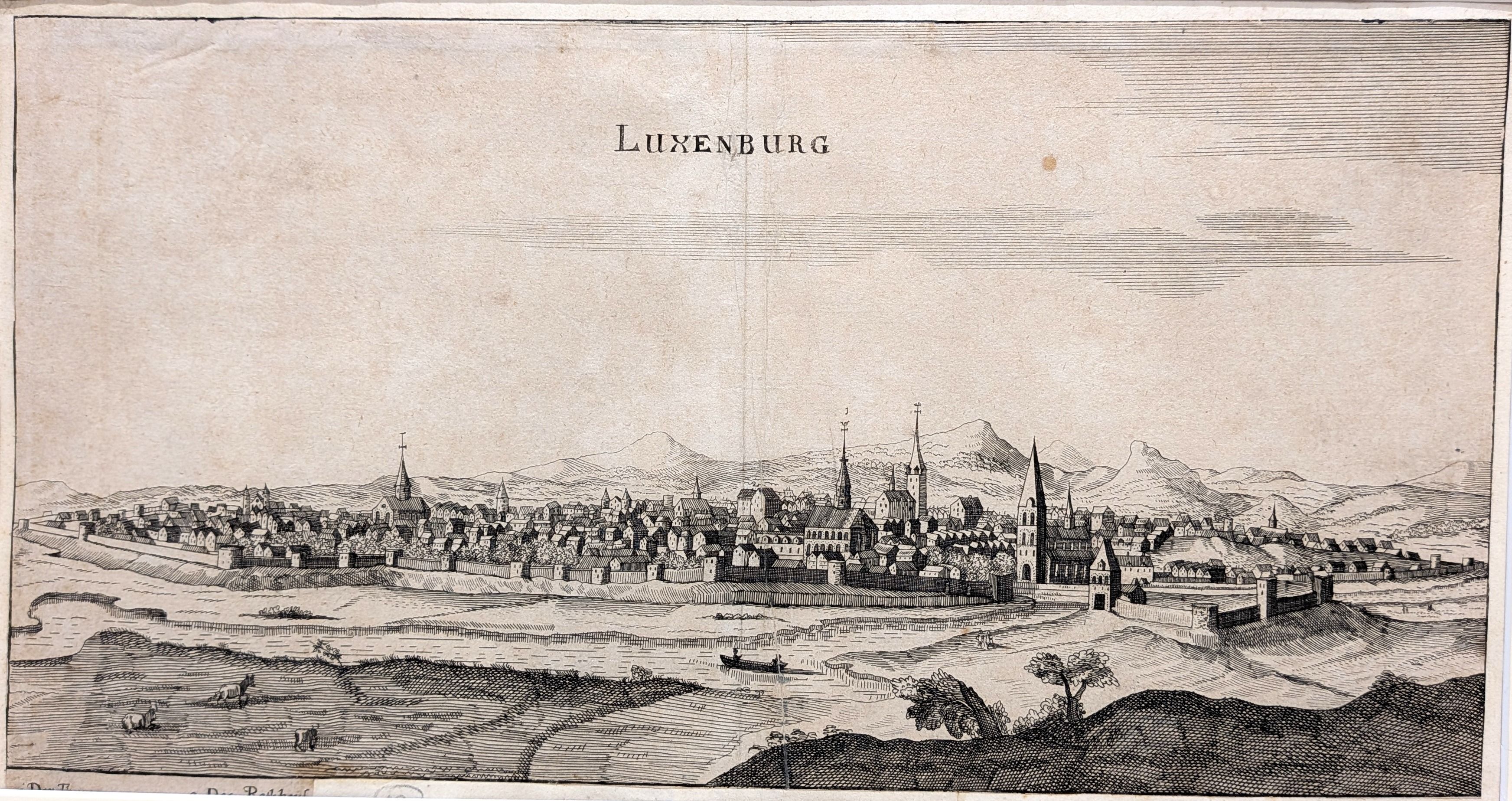 Luxenburg. Panorama of the city by Johann Koppmayer after Merian. Published by Koppmayer's studio...