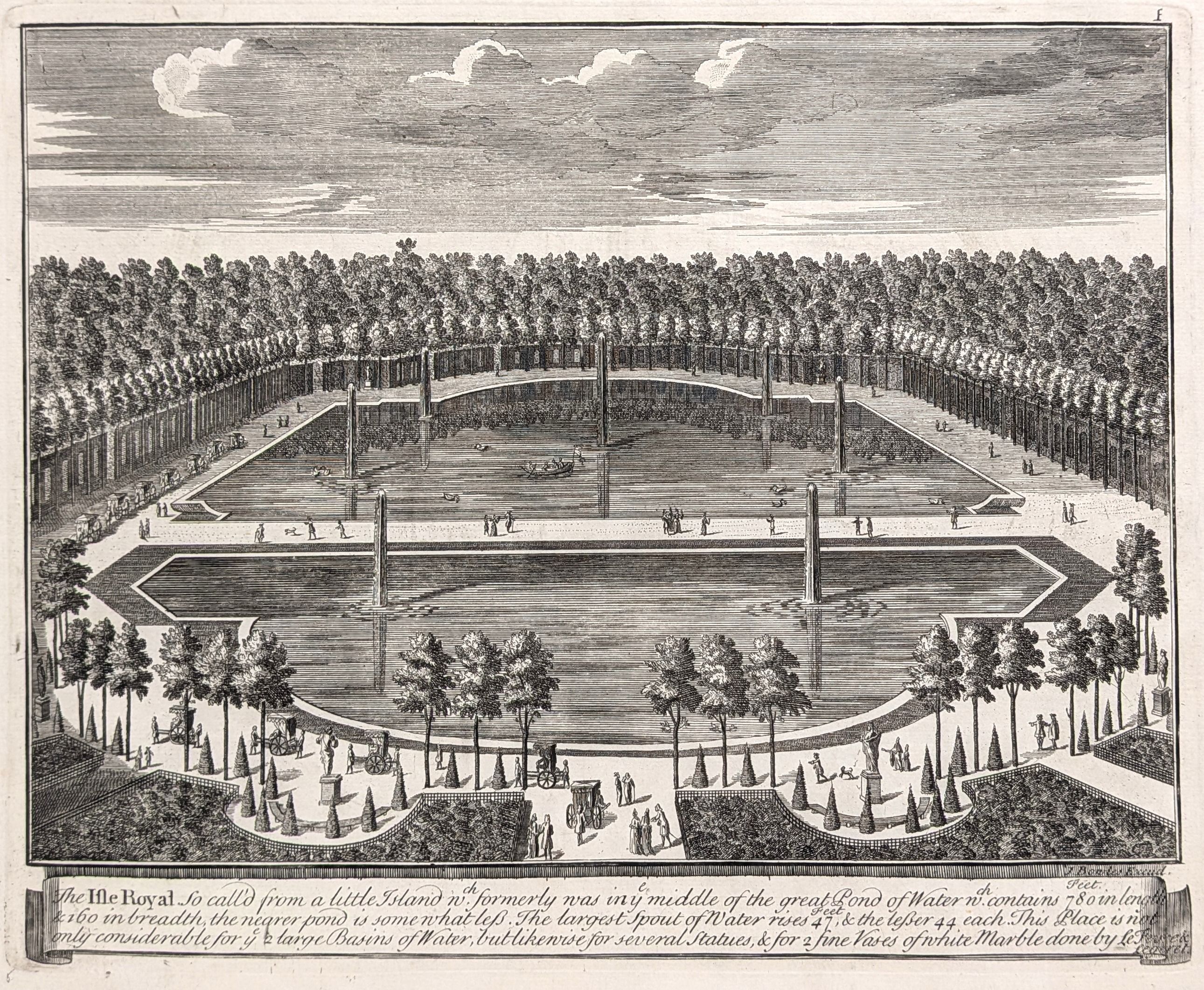 Versailles. The Isle Royal.  Original antique print by John Bowles, published in 1726. From his f...