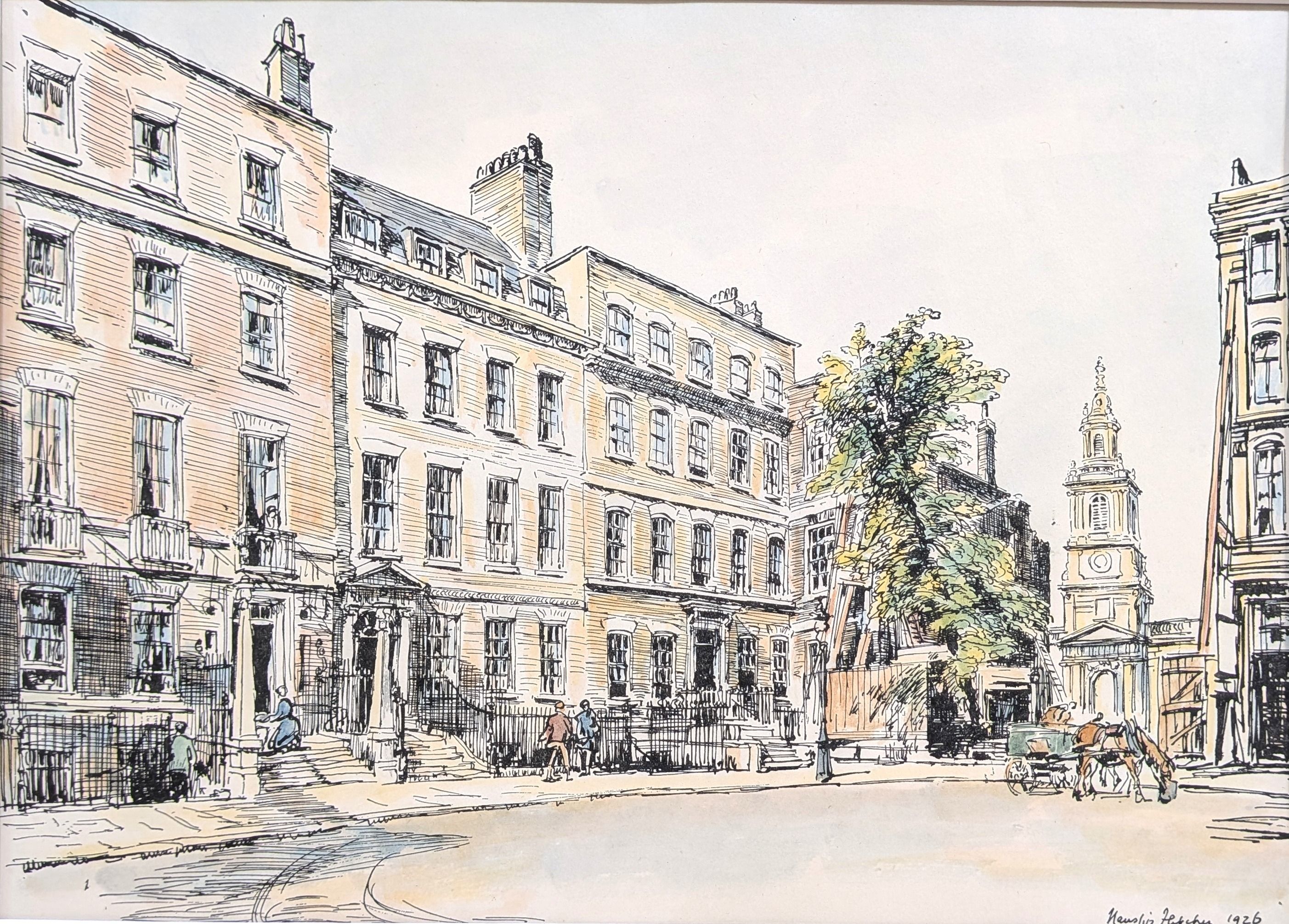London. Devonshire Square, Bishopsgate. Hanslip Fletcher. First edition print published in 1925, ...