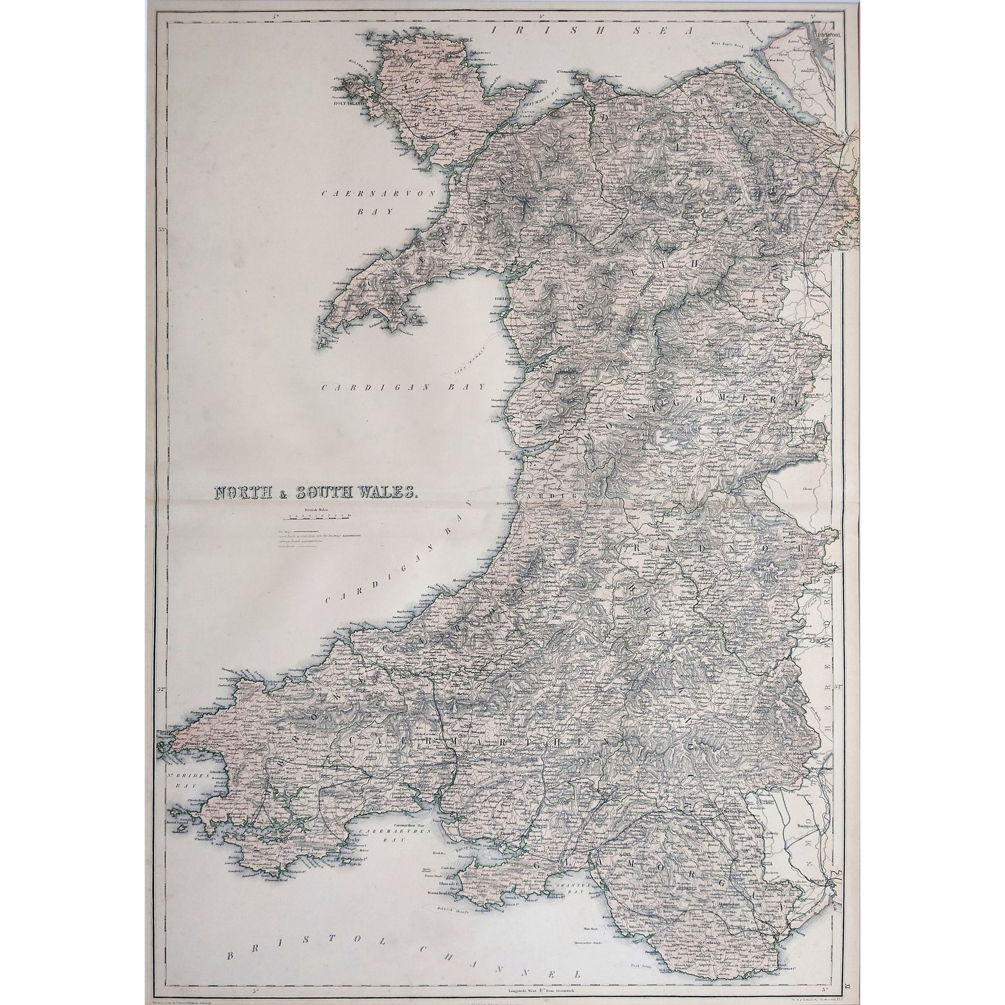 Wales North South Islands Original Antique Map Lithograph With wales-north-south-islands-original-antique-map-lithograph-with