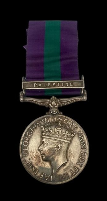 Far East Prisoner of War General Service Medal 1918-62, GVIR 1st type bust, 1 Clasp: Palestine aw...