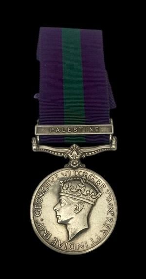General Service Medal 1918-1962, GVIR 1st type bust, 1 Clasp: Palestine awarded to Private D. Eng...