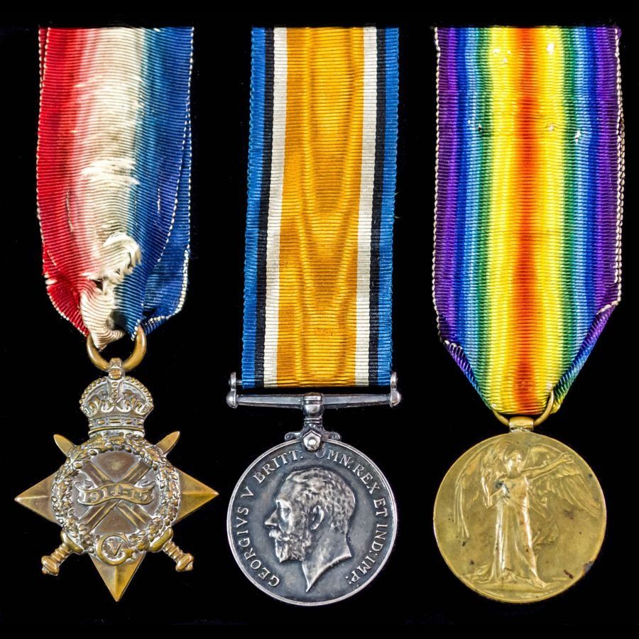 A Western Front casualty 1914-15 Star trio to Private Edward Stock, 8th Battalion, Somerset Light...