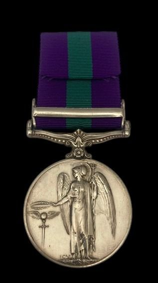 General Service Medal 1918-1962, GVIR 1st type bust, 1 Clasp: Palestine awarded to Private C.B. R...