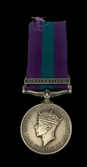 General Service Medal 1918-1962, GVIR 1st type bust, 1 Clasp: Palestine awarded to Private C. Gil...