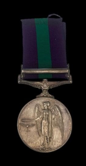 General Service Medal 1918-1962, EIIR Br:Omn bust, 1 Clasp: Malaya awarded to Trooper T.L. Nichol...