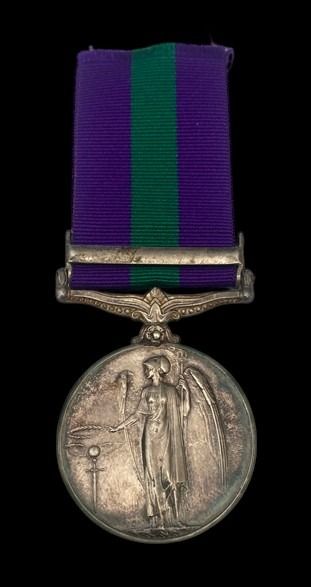 General Service Medal 1918-1962, GVIR 1st type bust, 1 Clasp: Palestine 1945-48 awarded to Privat...