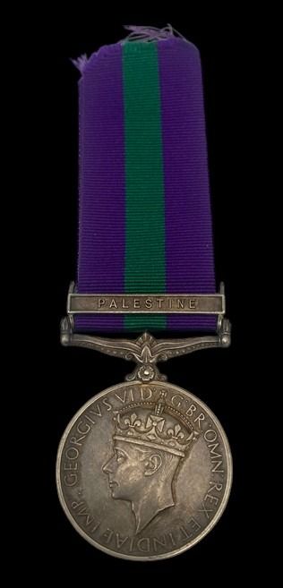 General Service Medal 1918-1962, GVIR 1st type bust, 1 Clasp: Palestine awarded to Private C. Wil...