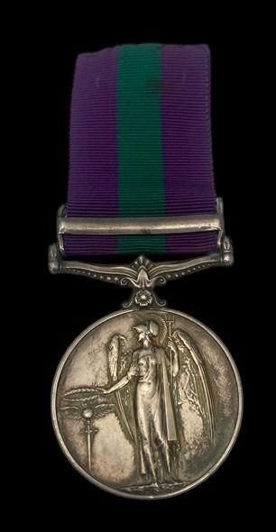 General Service Medal 1918-1962, GVIR 1st type bust, 1 Clasp: Palestine awarded to Private H. Boy...
