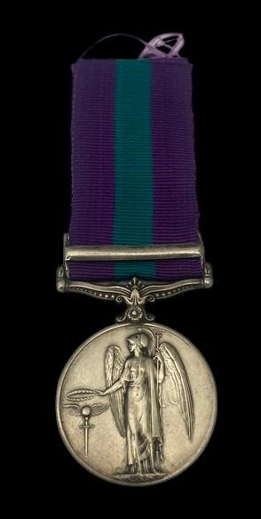 General Service Medal 1918-1962, GVIR 1st type bust, 1 Clasp: Palestine awarded to Private C. Gil...