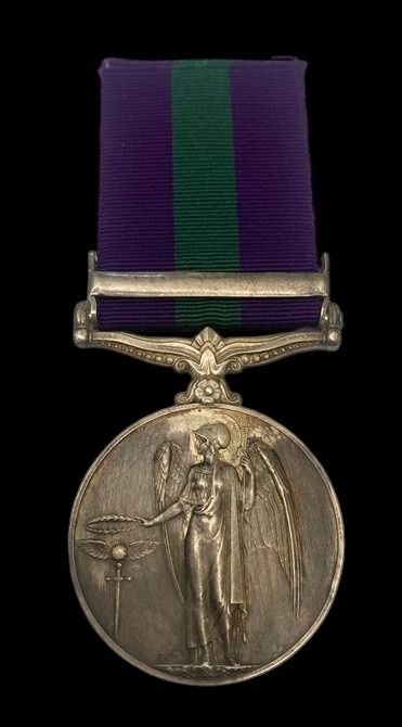 General Service Medal 1918-1962, GVIR 1st type bust, 1 Clasp:Palestine 1945-48 awarded to Private...