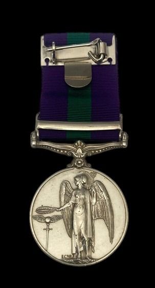General Service Medal 1918-1962, GVIR 1st type bust, 1 Clasp: Palestine 1945-48 awarded to Lance ...
