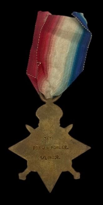 1914 Star awarded to Private J.W. Fowler, 1st Battalion, Lincolnshire Regiment who would be wound...
