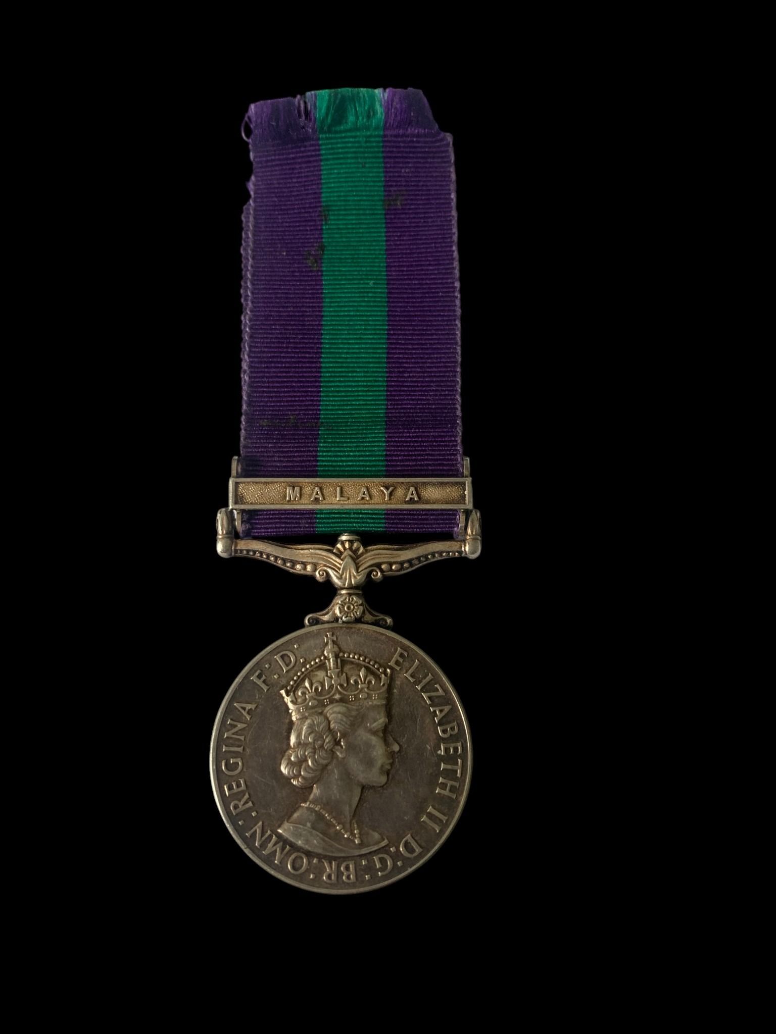 General Service Medal 1918-1962, GVIR 2nd type bust, 1 Clasp: Malaya awarded to Private E. Gray, ...