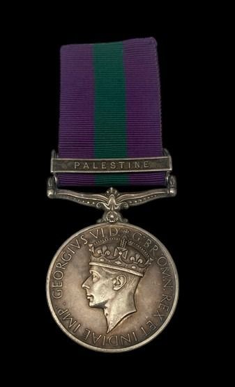 General Service Medal 1918-1962, GVIR 1st type bust, 1 Clasp: Palestine awarded to Private H. Boy...