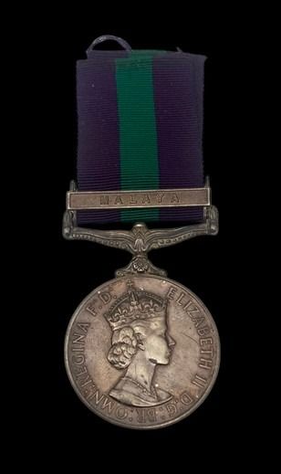 General Service Medal 1918-1962, EIIR Br:Omn bust, 1 Clasp: Malaya awarded to Trooper T.L. Nichol...
